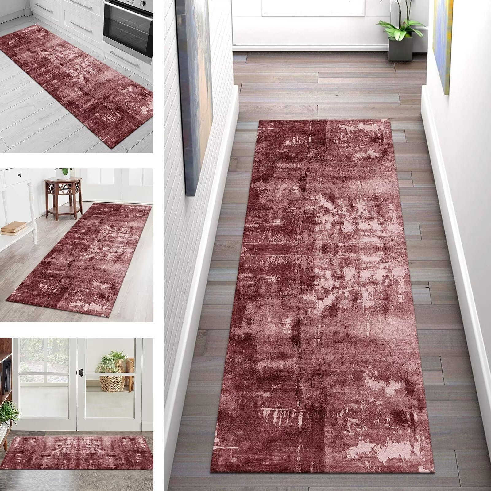 Antypoślizgowe nadające się do prania chodniki na korytarz, 70 x 240 cm, czerwony, abstrakcyjny poliester, dywaniki wewnętrzne, idealne do kuchni, sypialni i salonu, maty podłogowe o szerokości 40-120