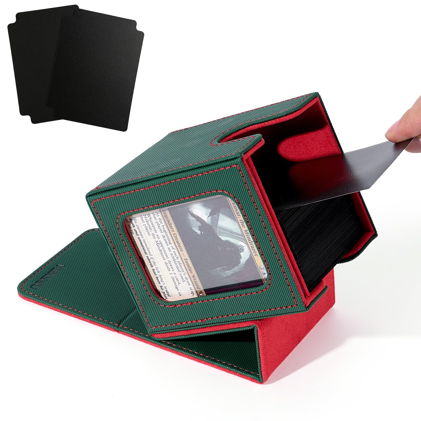 Venssu MTG Deck Box with Commander Display Window (Green&Red) — image 1