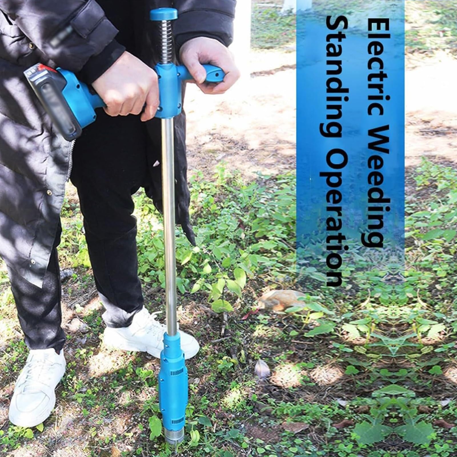 Désherbeur électrique sans fil, avec design à 3 griffes, 2 batteries de 3000 mAh, largeur de travail de 30 cm, longue poignée pour l'entretien de la pelouse et du jardin