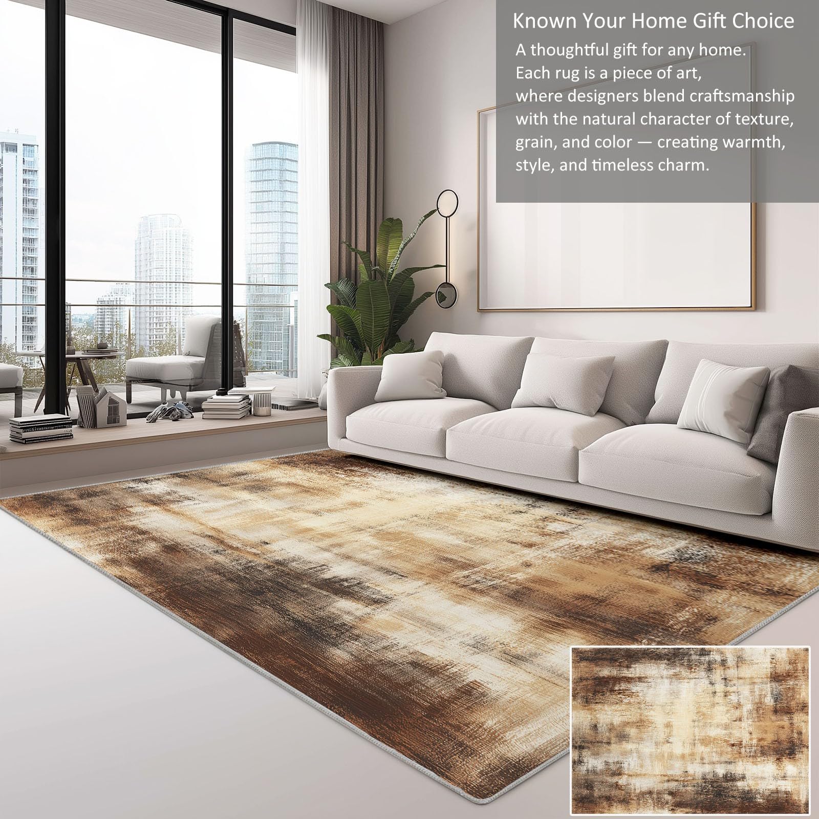 Dywan Można prać w pralce Abstrakcyjny Retro Wood Grain Malarstwo olejne 160 x 230 cm, Wzmocnione krawędzie Maty antypoślizgowe Odporne na plamy, do salonu domu łazienki Chłonny dywanik khaki