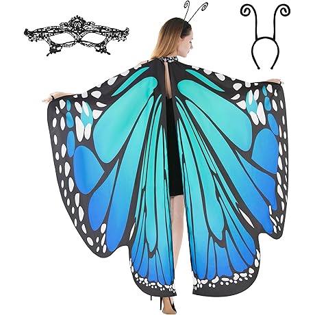 Adult Butterfly Wings with Delicate Lace Mask for Alluring Halloween Costume