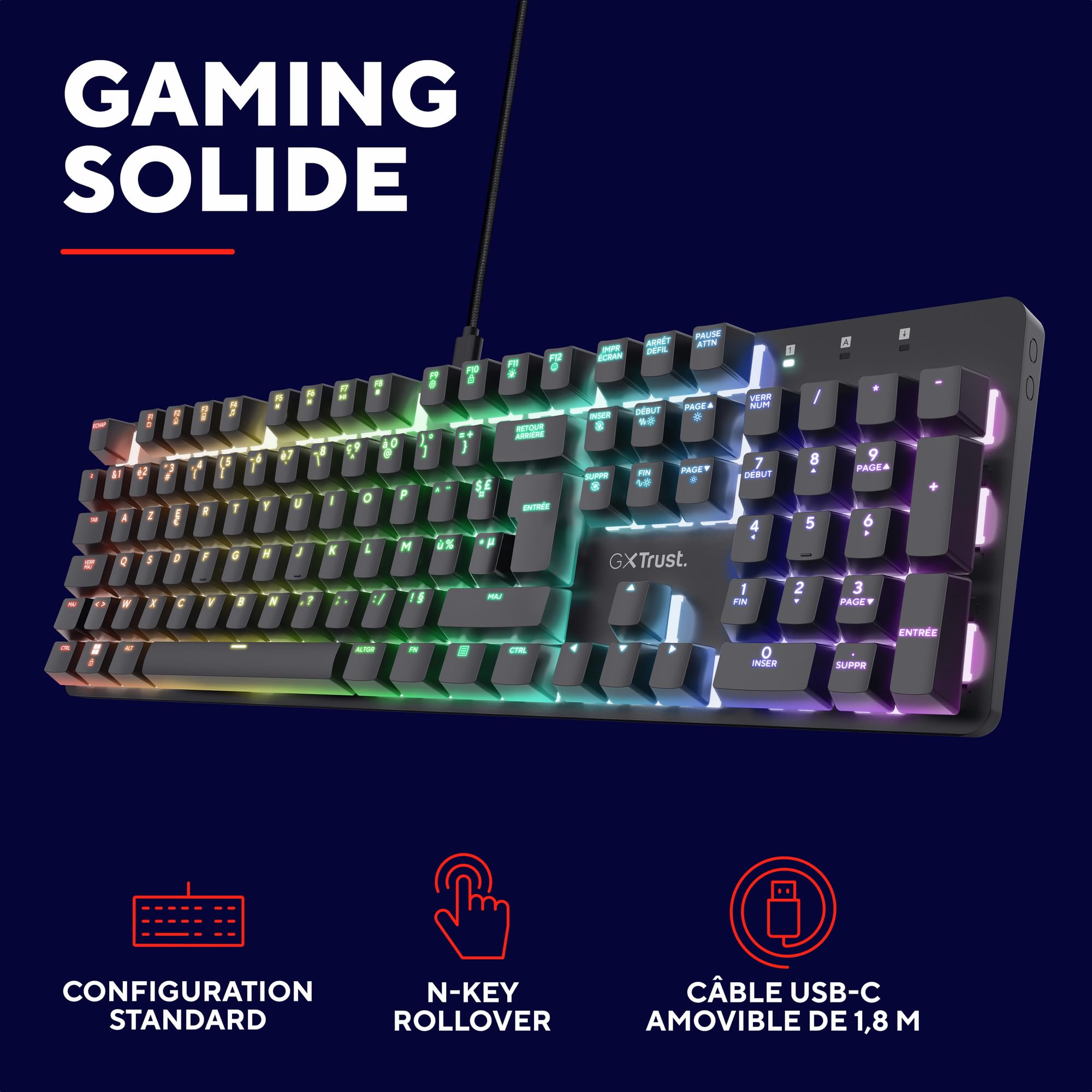 GXTrust Zora Clavier Mécanique Française AZERTY avec Éclairage RGB, Noir | Commutateurs Huano Linéaires, Anti-Ghosting N-Key Rollover, Clavier Gamer Filaire Programmable PC, Laptop