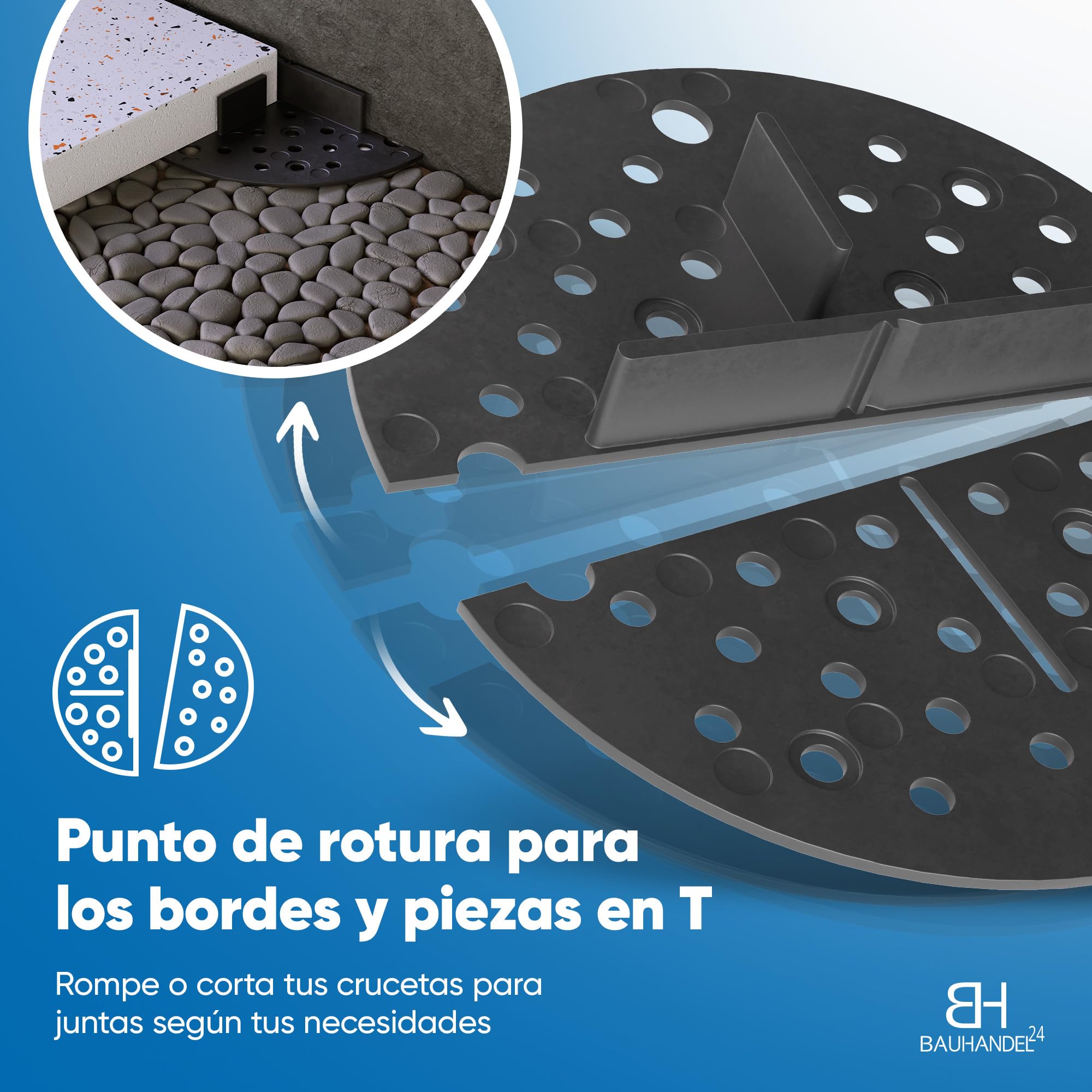 Bauhandel24 cruces para juntas 3 mm 50 unidades color negro cojinete de placas almohadillas con plato exterior cruces de juntas grava para exteriores rodamiento de grava terraza balcón piedra