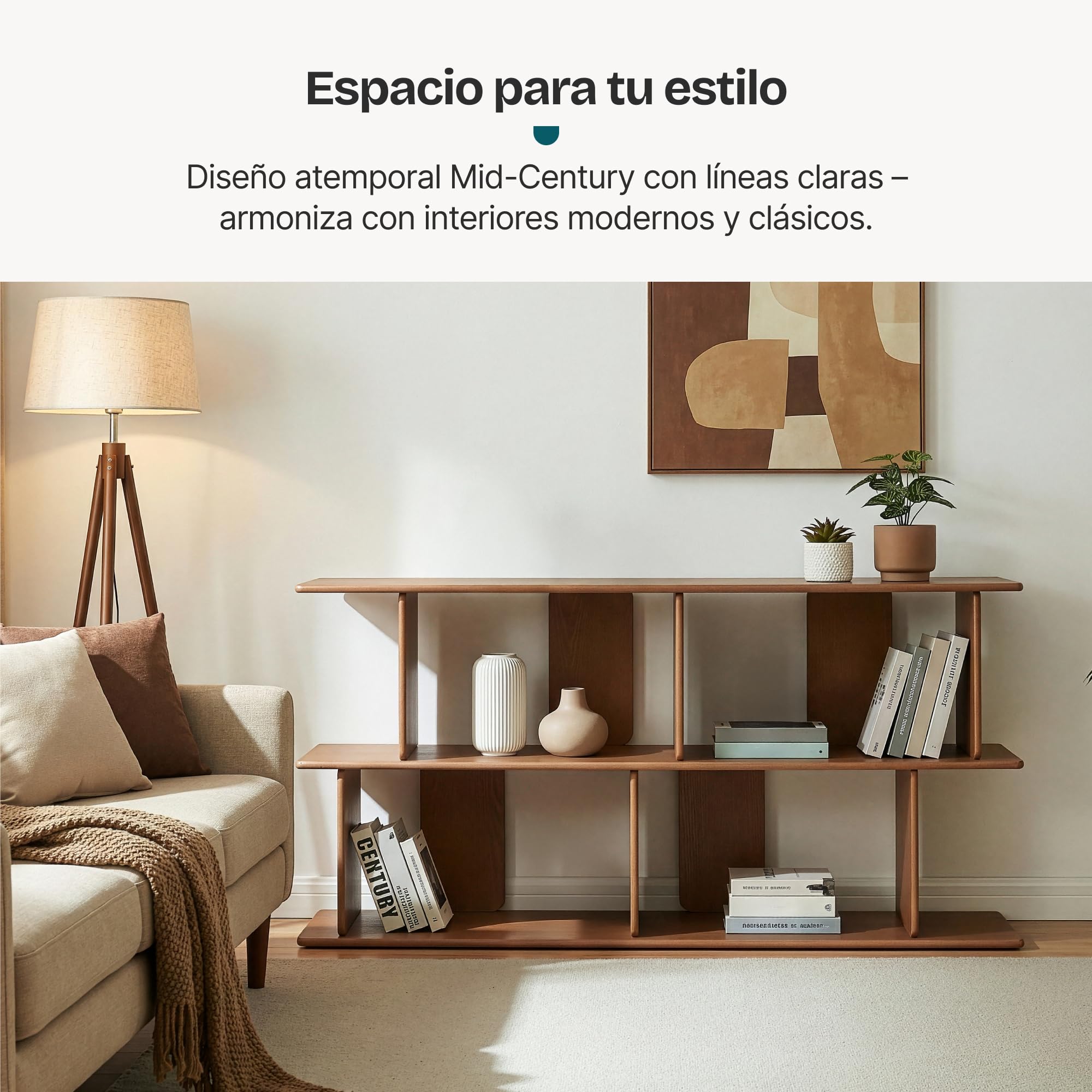 [en.casa] Estantería Gäljami Librería Escalonada con 4 Compartimentos Abiertos Separador de Ambientes Mueble TV para Despacho Oficina Sala de Estar 160 x 35 x 74 cm - Efecto Nogal