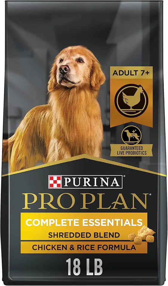 Purina Pro Plan Senior Dog Food With Probiotics for Dogs, Shredded Blend Chicken &amp; Rice Formula - 18 lb. Bag