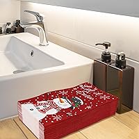 Vista 7 de 50 servilletas de Navidad con diseño de muñeco de nieve de invierno, 3 capas, servilletas de mano de papel de nieve con texto en inglés "Let It