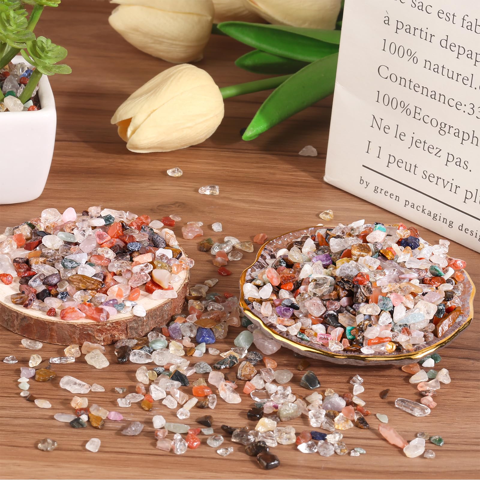 Zestaw 400 g kryształów czakr, kamienie bębnowe, 5 ~ 15 mm, mini kamienie szlachetne, mogą być używane do wazonów, dekoracyjnych ornamentów