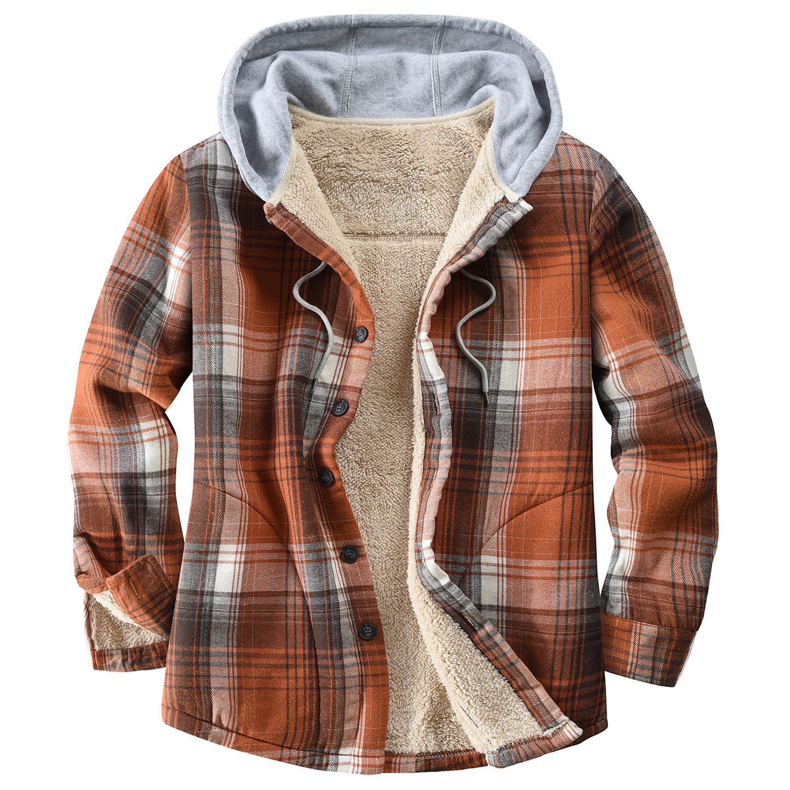 Men's Cotton Plaid Shirt Jacket Fleece Flannel Sherpa Button Down