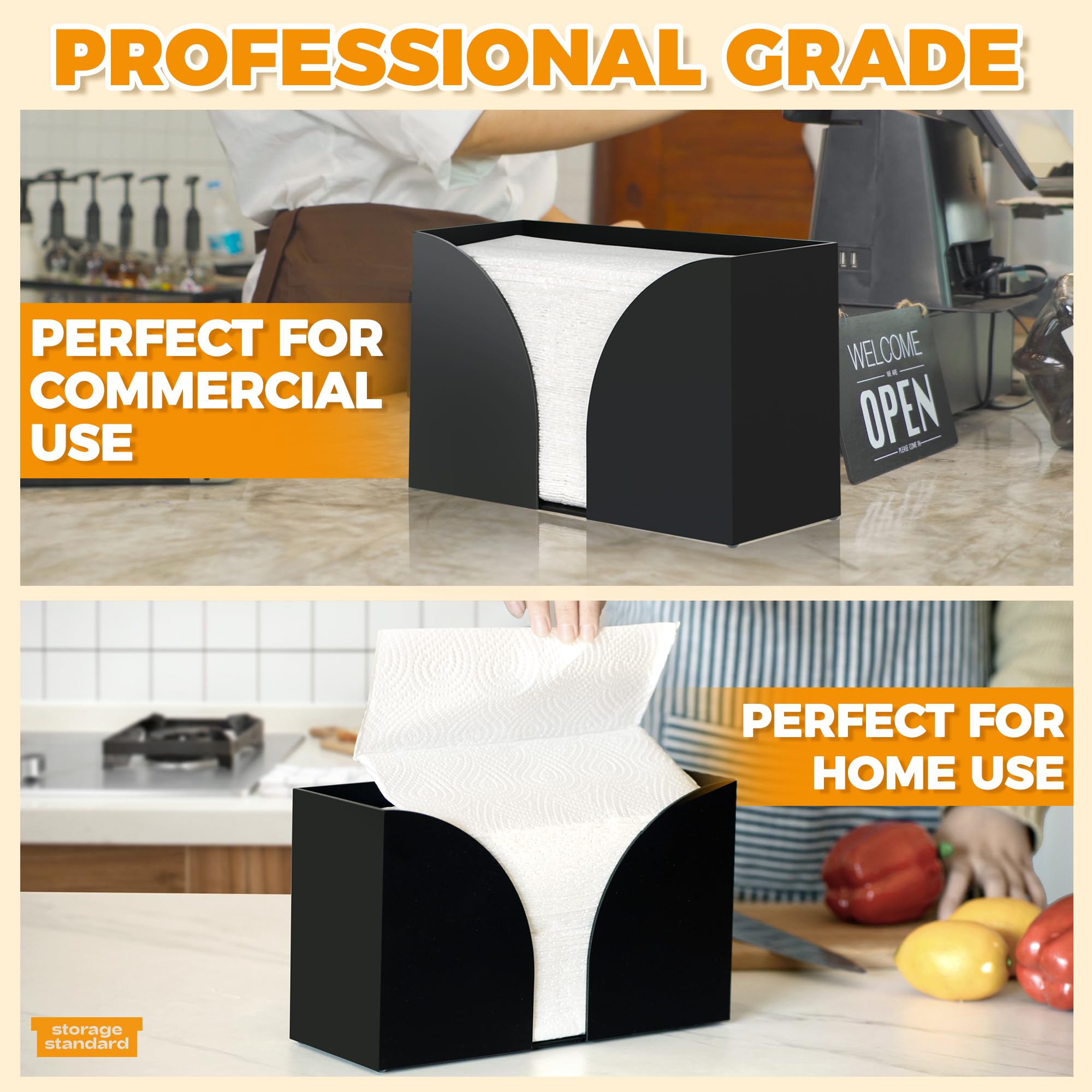 Storage Standard Dispensador de toallas de papel multipliegue, soporte para toallas de papel negro mate, soporte de servilletas de acrílico duradero para baño, cocina, oficina y restaurante, 10.75 x