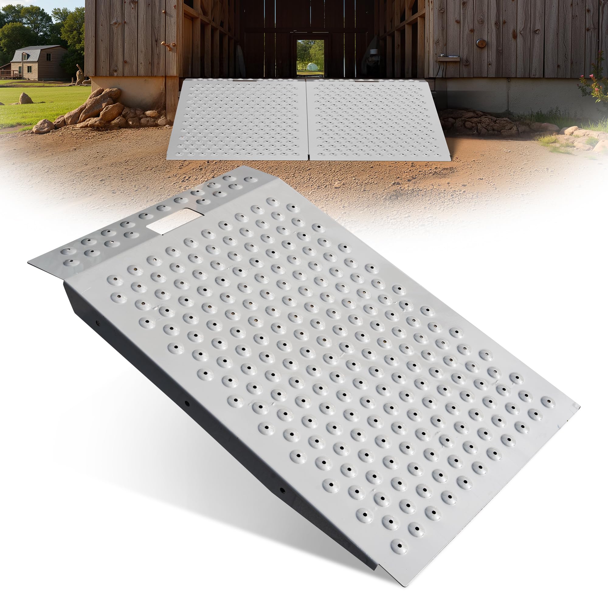 VNN 36" x 24" Shed Ramp for Riding Mower - 800 LB Capacity Shed Ramps, Anti-Slip Punch Plate Ramp for ATV, Motorcycles, Garages & Barns (1PC)