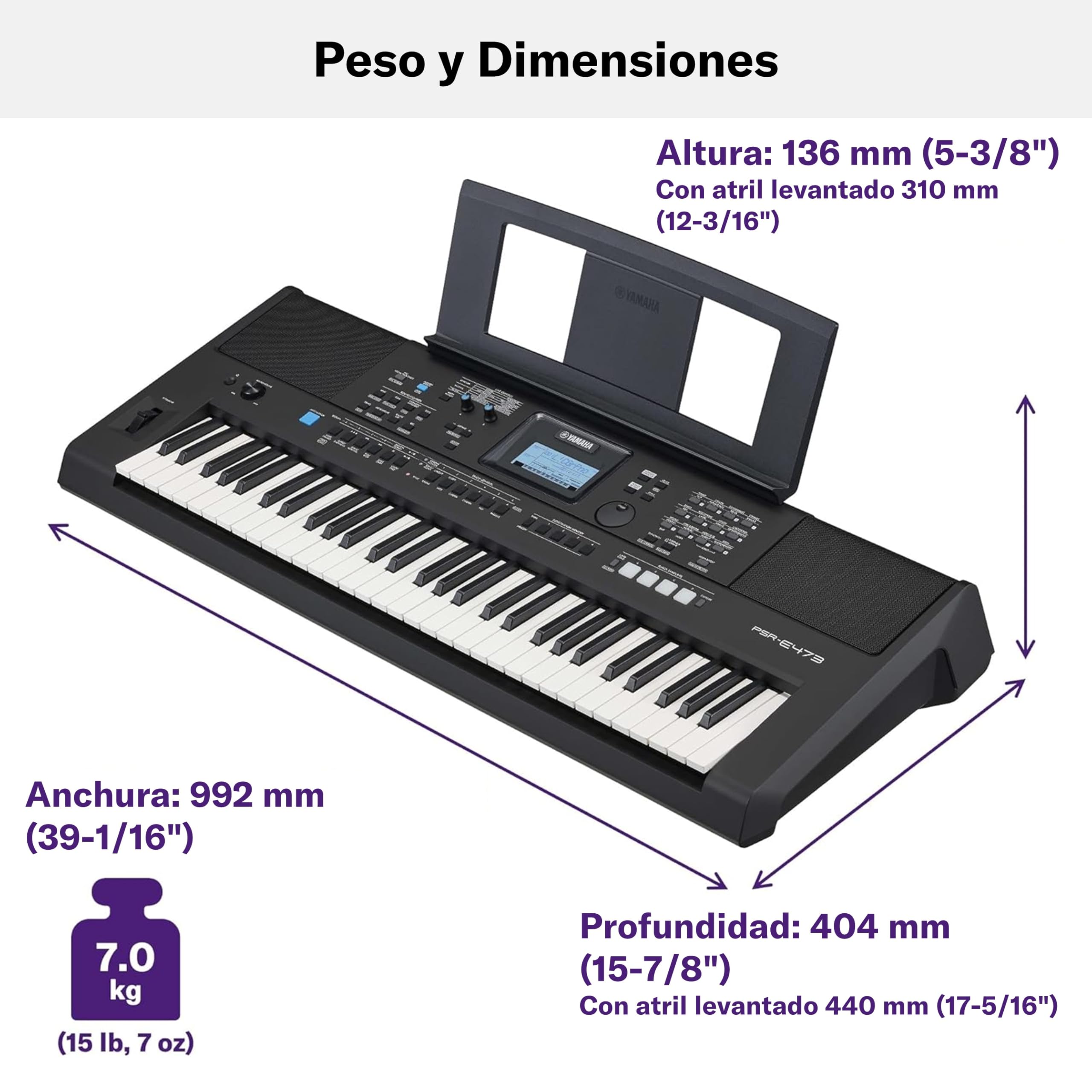 Yamaha PSR-E473 Teclado digital portátil y versátil con 61 teclas