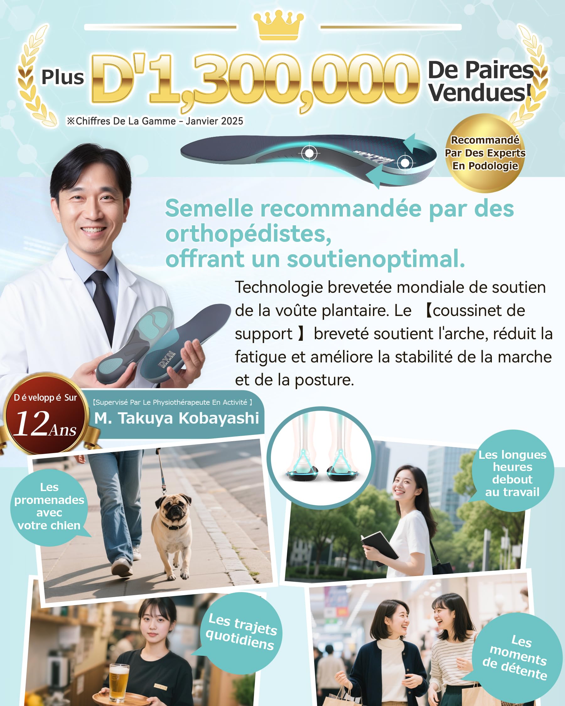 Solette Ortopediche, DynWalker Plantare Per Sperone, 35% Di Ammortizzazione In Più, Allevia Gambe A X/O E Rotazione Interna Eccessiva, S