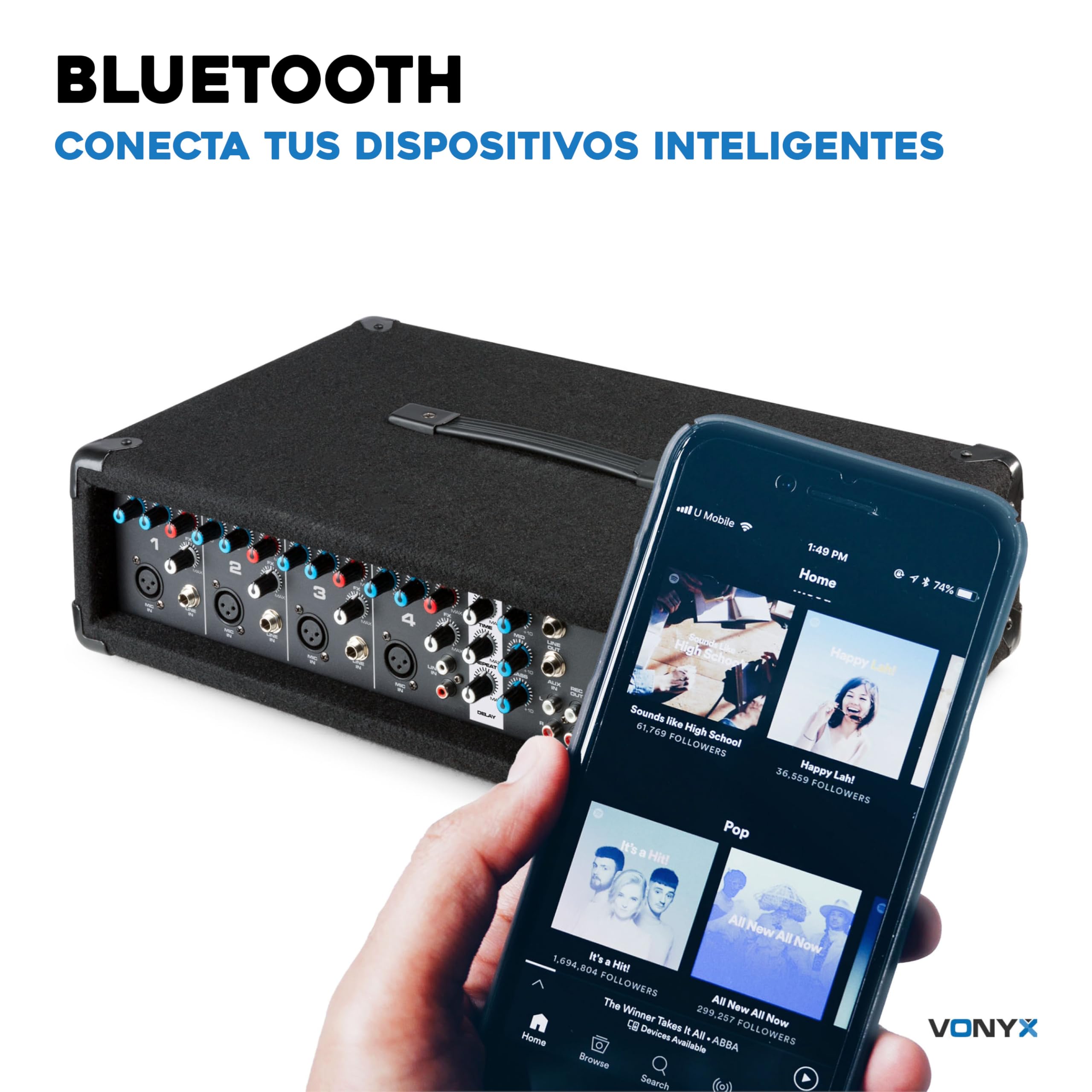 Vonyx VX210 – Sistema de Sonido Activo 800W con 2 Altavoces 10”, Mezclador 4 Canales, Bluetooth, USB, SD, Soportes y micrófono, Equipo de Sonido Profesional para Eventos, Fiestas y DJ, Color Negro