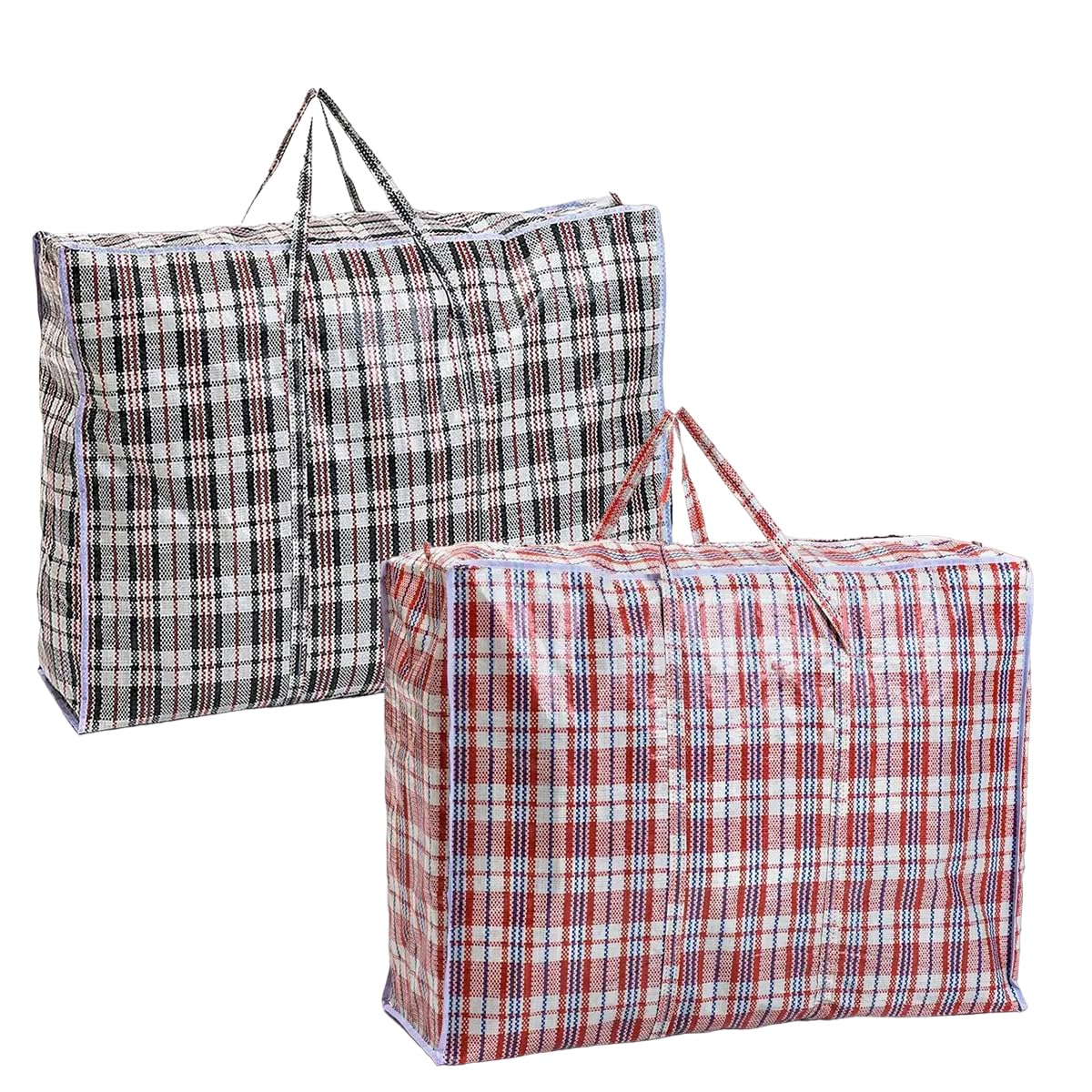 Ipeak Black&Red Check Storage Bags Extra Large Heavy Duty Jumbo Laundry Bag Waterproof Dust Resistant Reusable Double Zipper Bag For Moving House Clothing, Wardrobe Storage, Toys, Bedding (Black&Red Check)