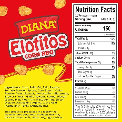Vista 2 de Diana Elotitos - Bocadillos crujientes de maíz, sabor original a barbacoa, 4.05 onzas (paquete de 8)