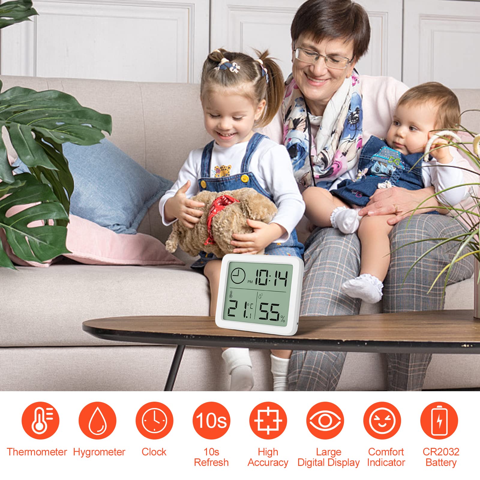 Gvolatee Higrometr wewnętrzny, mini cyfrowy termometr wewnętrzny, miernik wilgotności powietrza, higrometr cyfrowy z wysoką dokładnością, termohigrometr do salonu, pokoju dziecięcego, biura (biały)