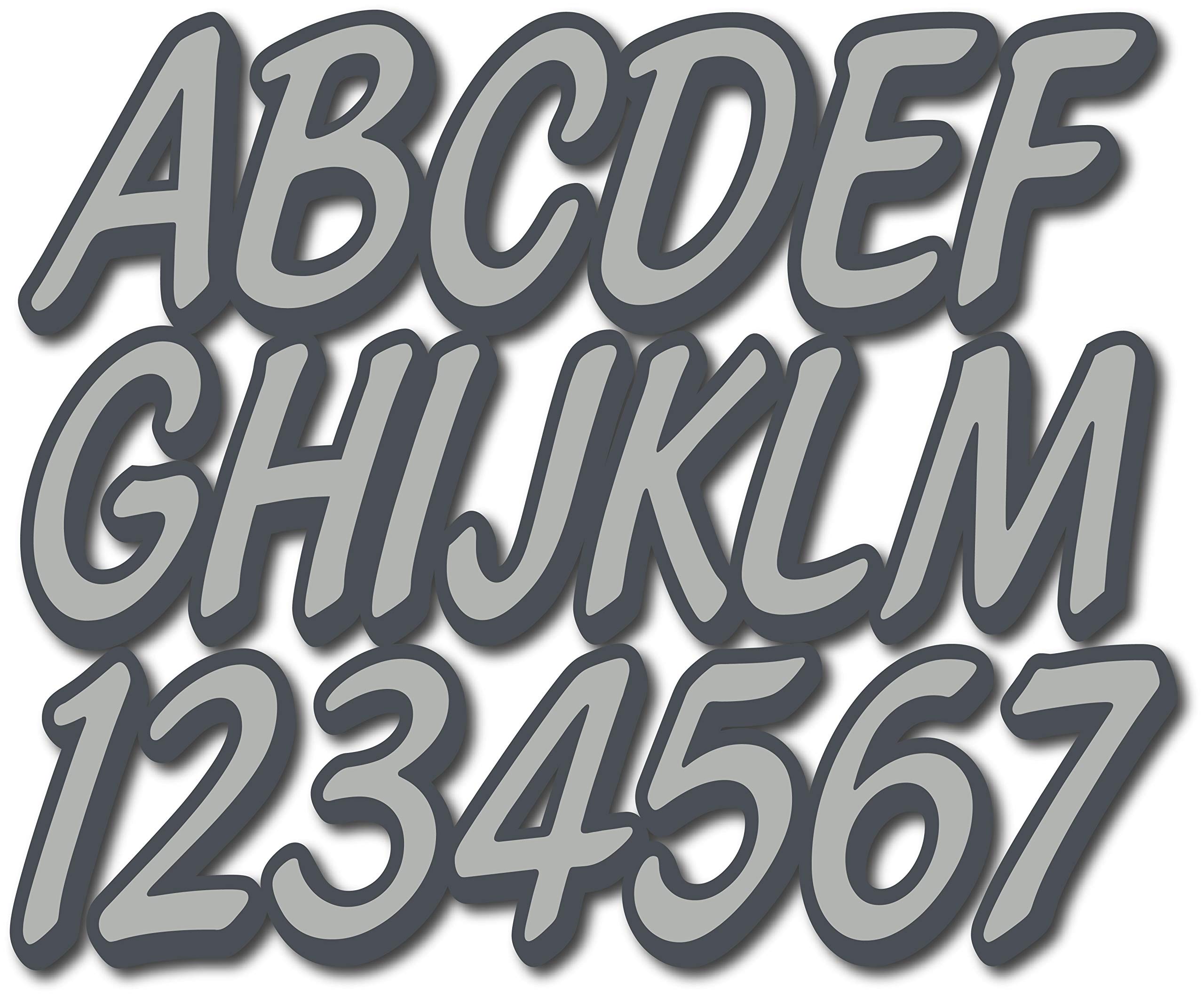 Stiffie Whipline Solid Metallic Silver/Carbon 3" Alpha-Numeric Registration Identification Numbers Stickers Decals for Boats & Personal Watercraft