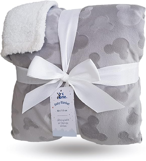 eYone Large Receiving Sherpa Baby Blanket Double Layer Fleece for Nursery Cot and Pram (Grey,80x110cm)