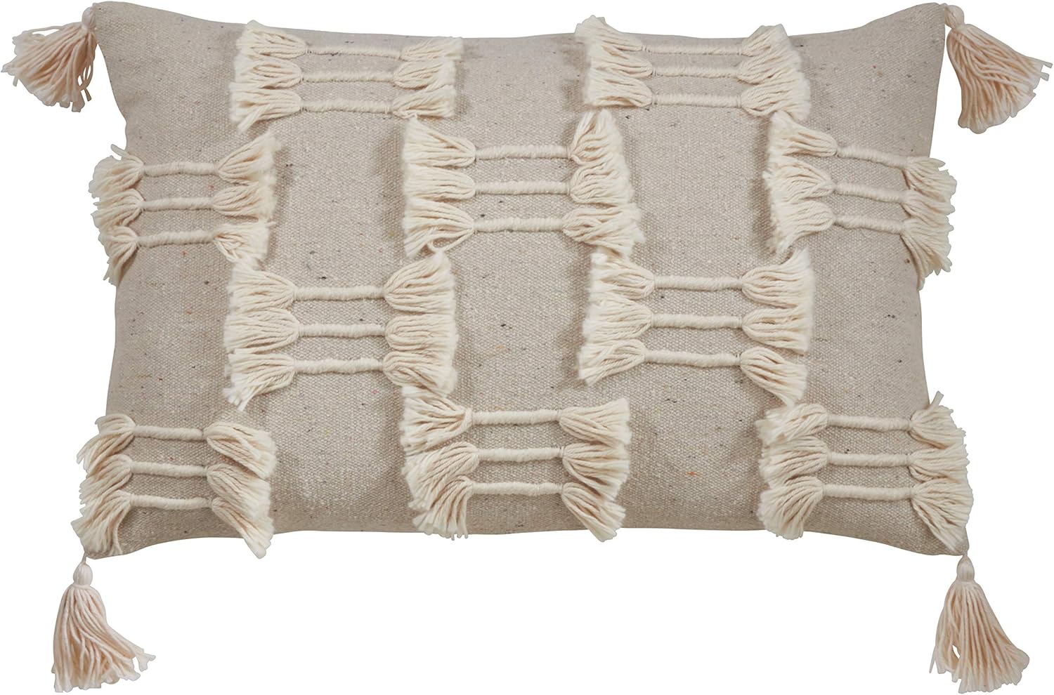SARO LIFESTYLE Trois Lignes Collection Tri-Line Frayed Throw Pillow Cover, 14" x 23", Natural
