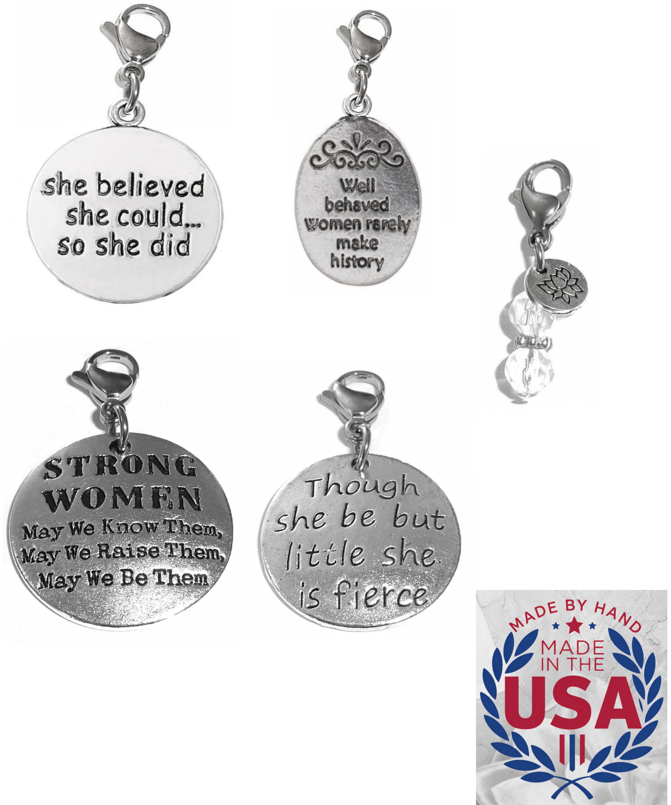 Hidden Hollow Beads 4 Clip On Charms for Purse, Handbag, Keychain, Zipper Pull, Backpack, Jewelry Accessory, USA