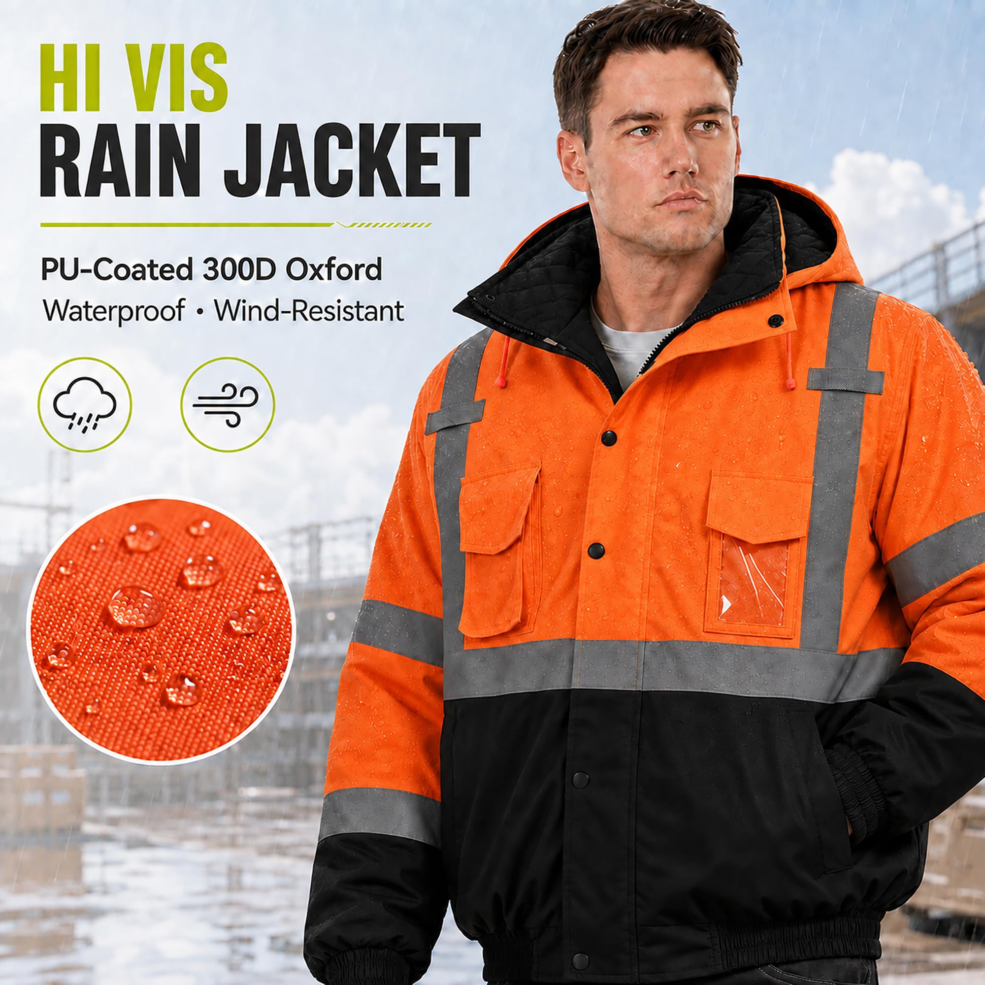 SKSAFETY Hi Vis Safety Bomber Jacket for Men, High Visibility