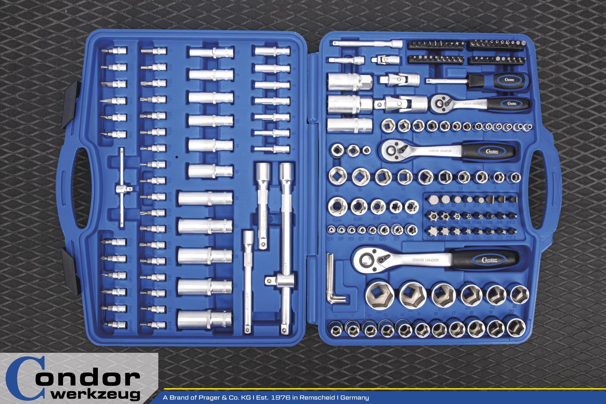 Condor Herramientas 1171 | Juego de llaves de vaso | 191 piezas | 1/4" + 3/8" + 1/2" | 6 cantos 4-32 mm | Juego de llaves de carraca totalmente equipadas para taller y bricolaje