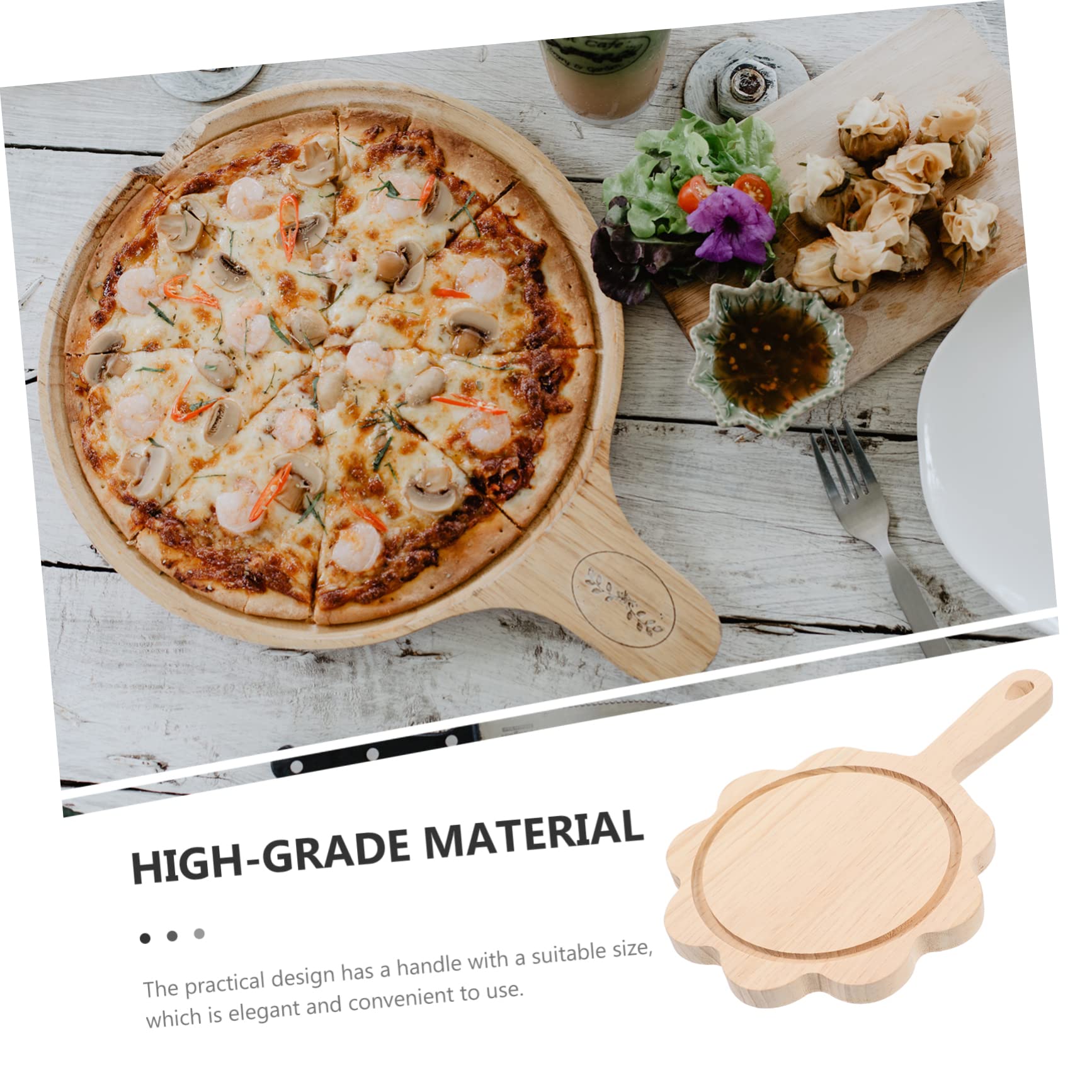HOLIDYOYO Pizza Peel Round Cheese Board Cutting Board Wooden Pizza Paddle Multi-purpose