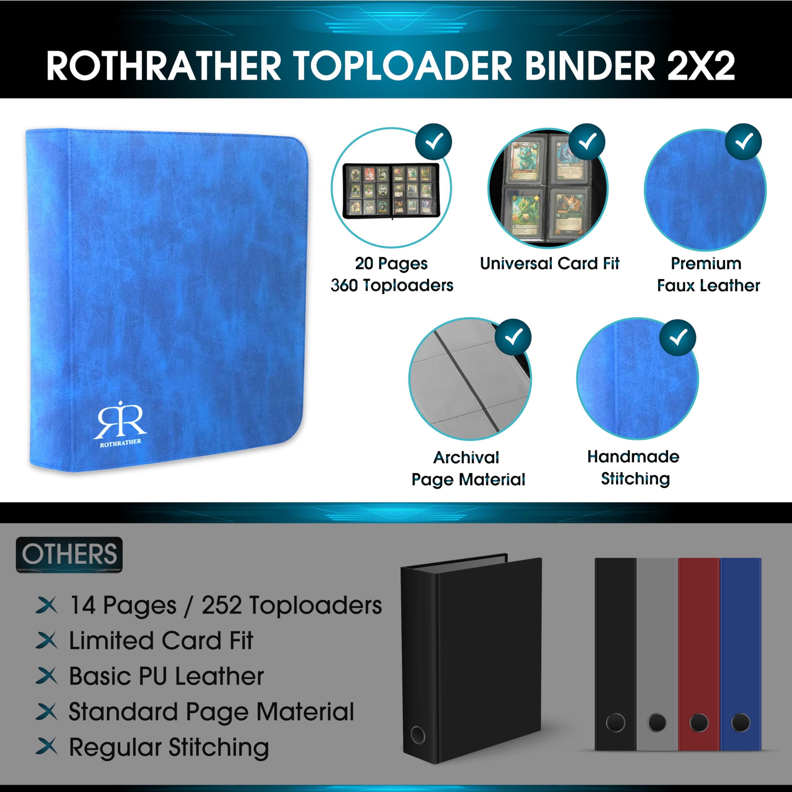 Top Loader Card Binder | Holds 360 Toploaders | ROTHRATHER 9 Pocket Top Loader Card Storage with Sleeves for 3" x 4" — view 5