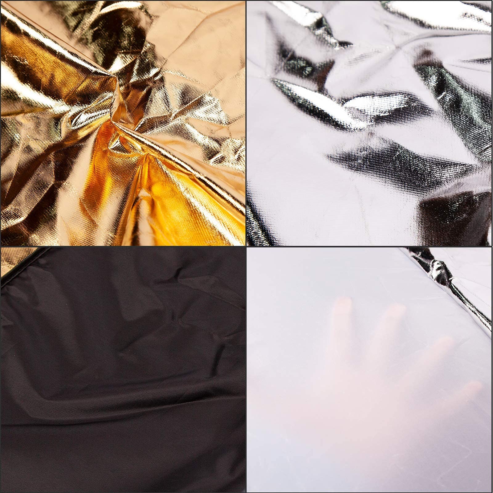 5 in 1 Faltreflektoren Set Reflektor 110cm Gold, Silber, Weiß, Schwarz und Transparent für Studio und Foto Diffusor
