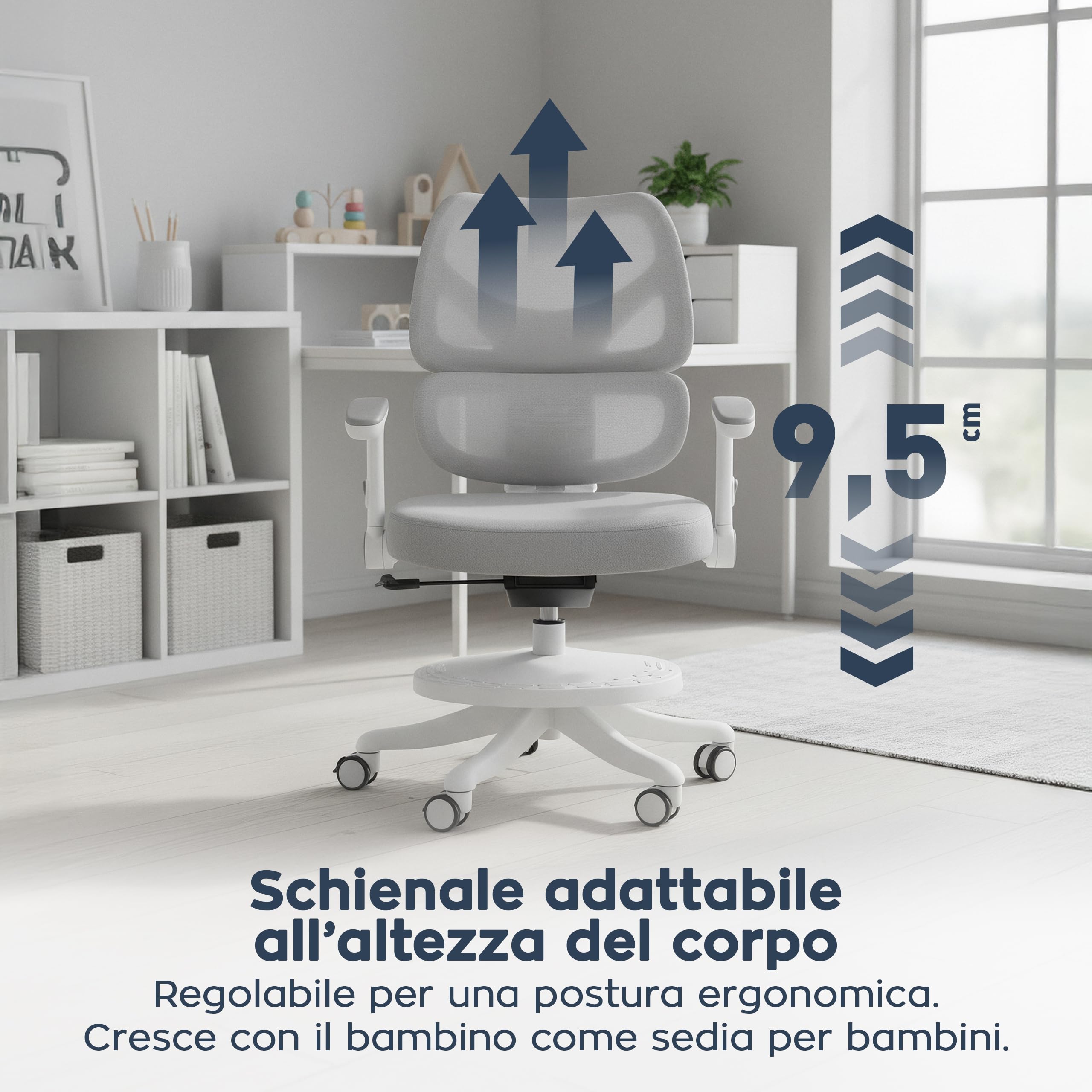 MARK ADLER Junior 5.3 – Supporta la postura durante studio e compiti – Ideale per cameretta bambini e ragazzi – Cresce con il bambino fino a 175 cm – Stabilità e comfort quotidiano – Grigo