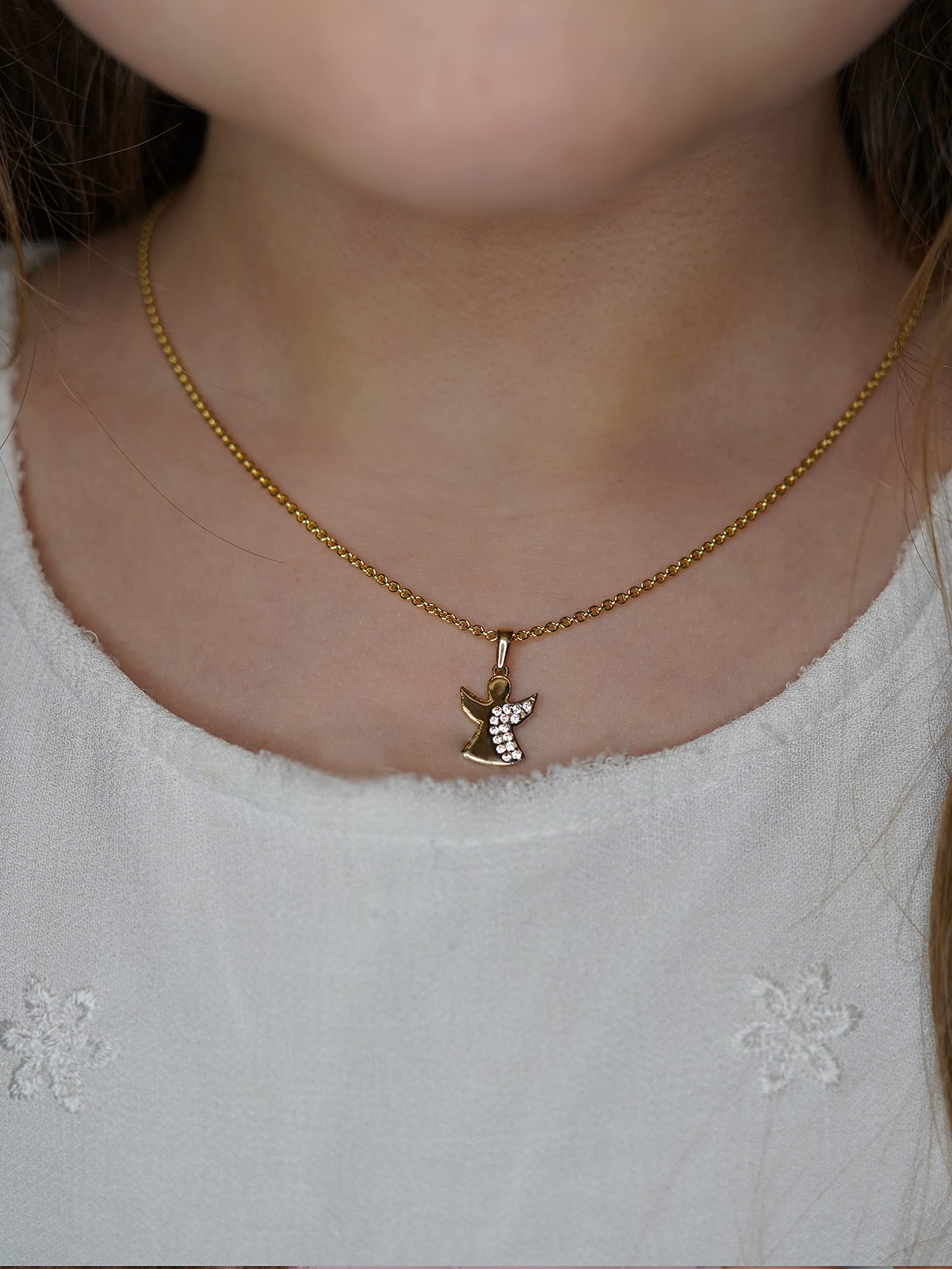 My Gold Mädchen Schutzengel Kette mit Anhänger Gold 375/750 Gelbgold (9/18 Karat) Mit Zirkonia Babykette Kinderschmuck Vergoldete Halskette Sweet Angel Set