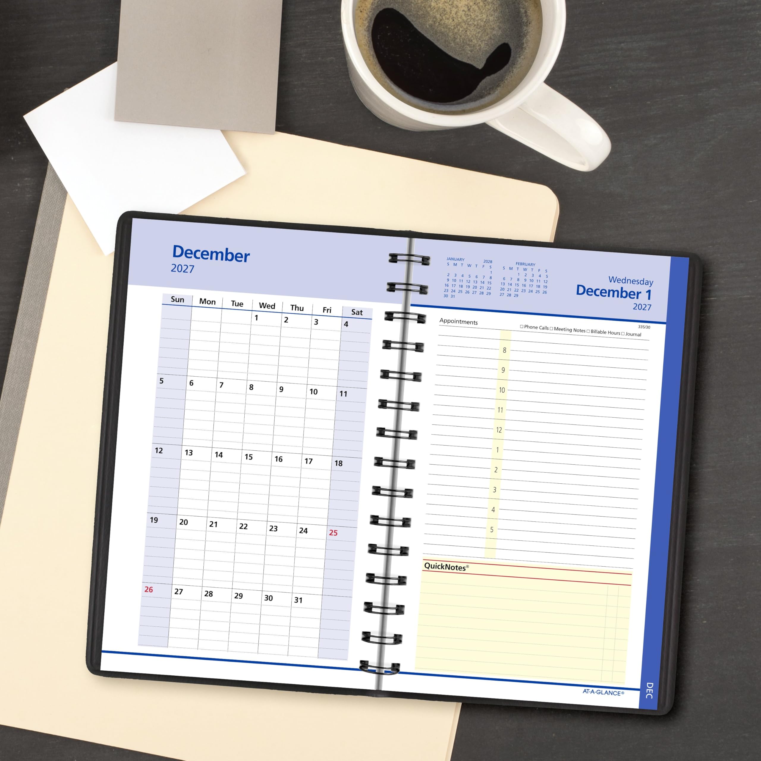 AT-A-GLANCE Terminkalender 2027, Tages- und Monatsplaner, 12,7 x 20,3 cm, QuickNotes, Schwarz (76040527)