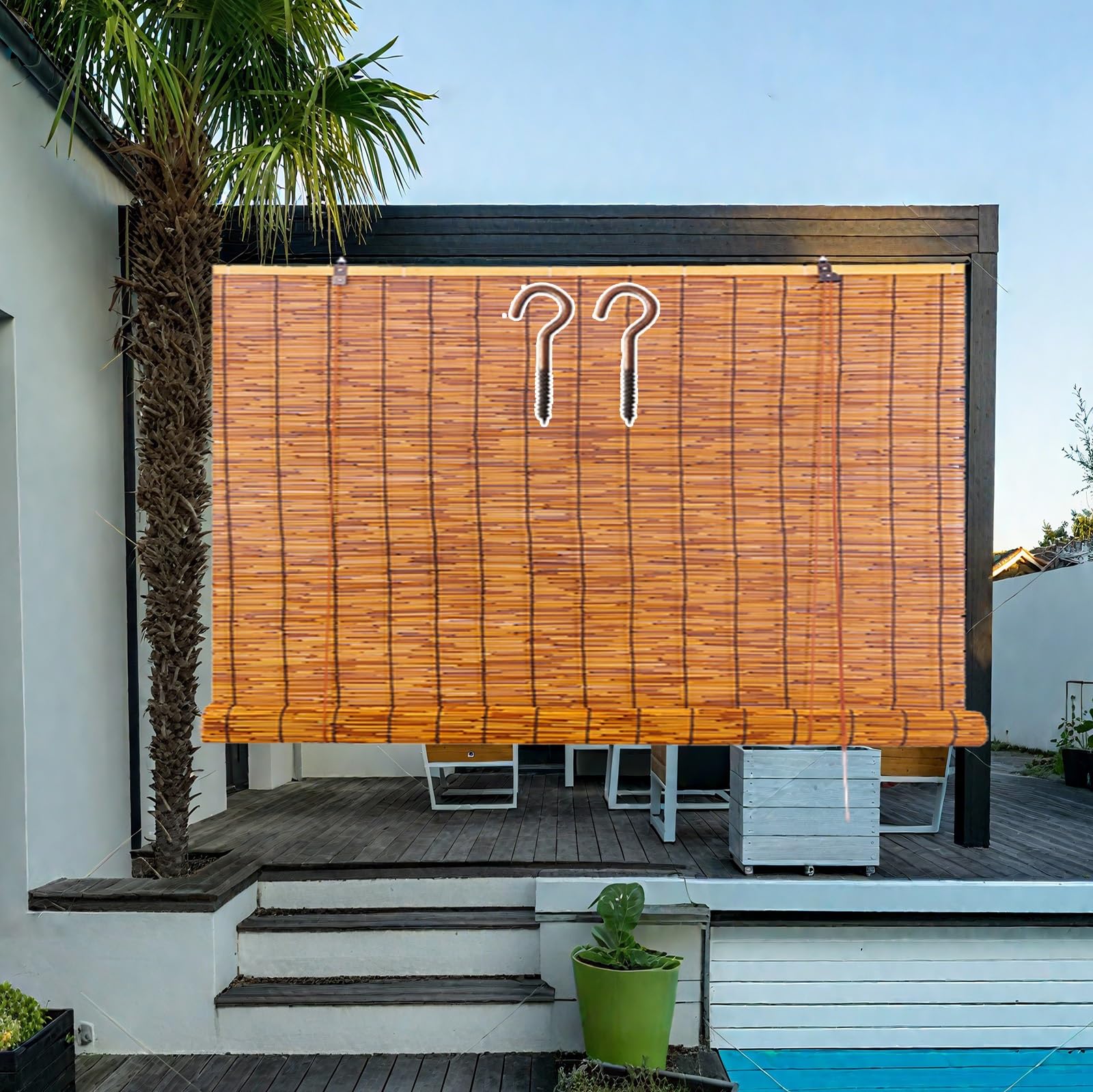 Retro Bamboo Roll Up Shades, Reed Roller Blinds for Patio, Outdoor Privacy Bamboo Shades, Indoor Windows Blind Retro Curtains Cordless(16" W x 48" H)