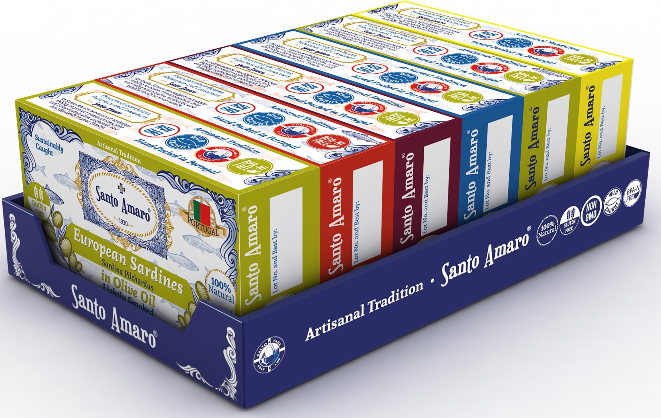 Santo Amaro - 6 Flavor Variety Pack Sampler European Wild Sardines - Virgin Olive Oil - Tomato Sauce from Puree - Virgin Olive Oil & Spicy Red Piri Piri Pepper - Spring Water - Virgin Olive Oil & Lisbon Lemon - Tomato Puree with Spicy Red Piri Piri Pepper (6 Pack, 120g Each) 100% Natural - GMO FREE - Keto - Paleo - Hand Packed in PORTUGAL (6 Pack)