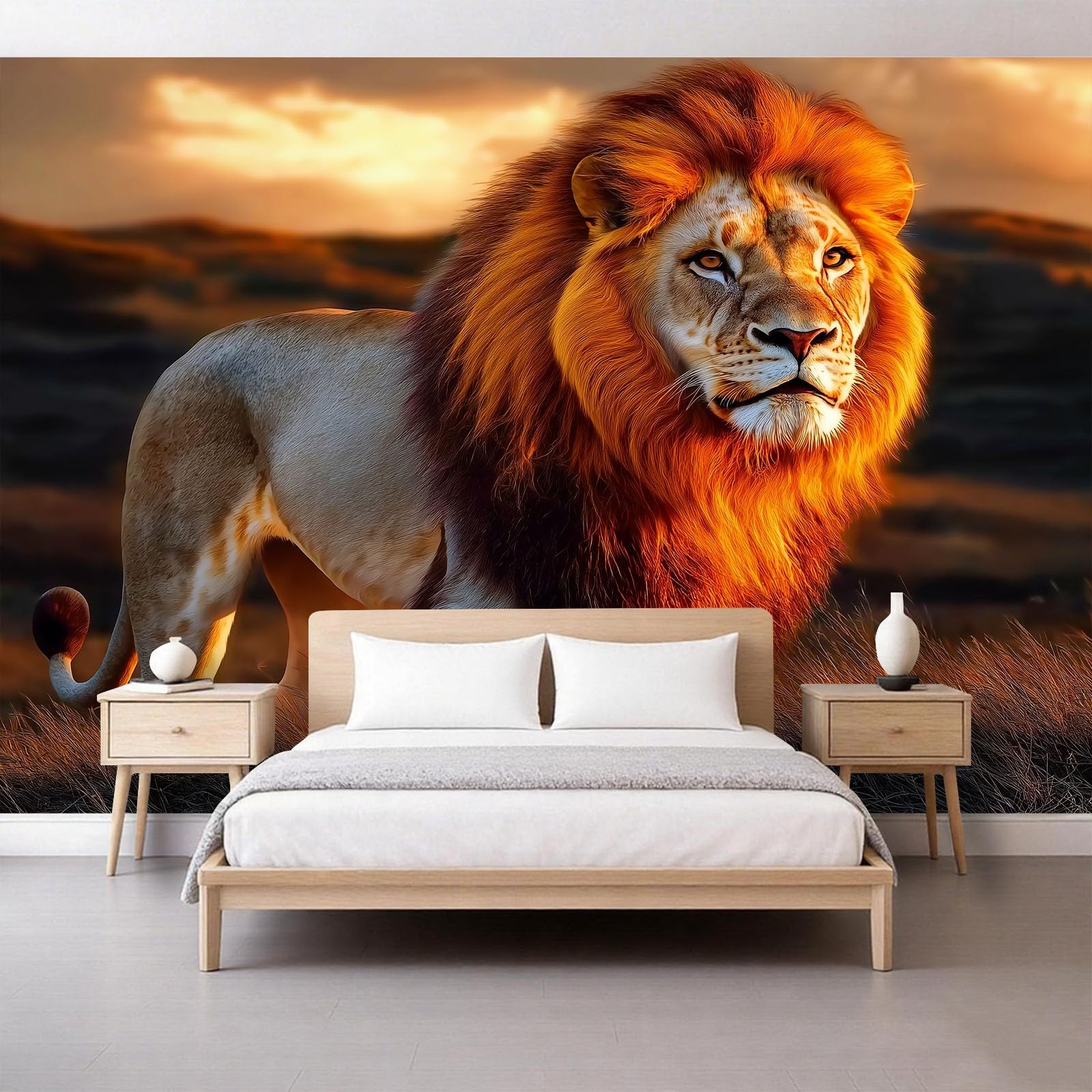 Générique Panoramiczna tapeta 200 x 140 cm zwierzęta lwy sawanna włóknina XXL fototapeta dekoracja ścienna gobelin salon sypialnia - tapeta Trompe l'eil efekt 3D, brązowa kawa