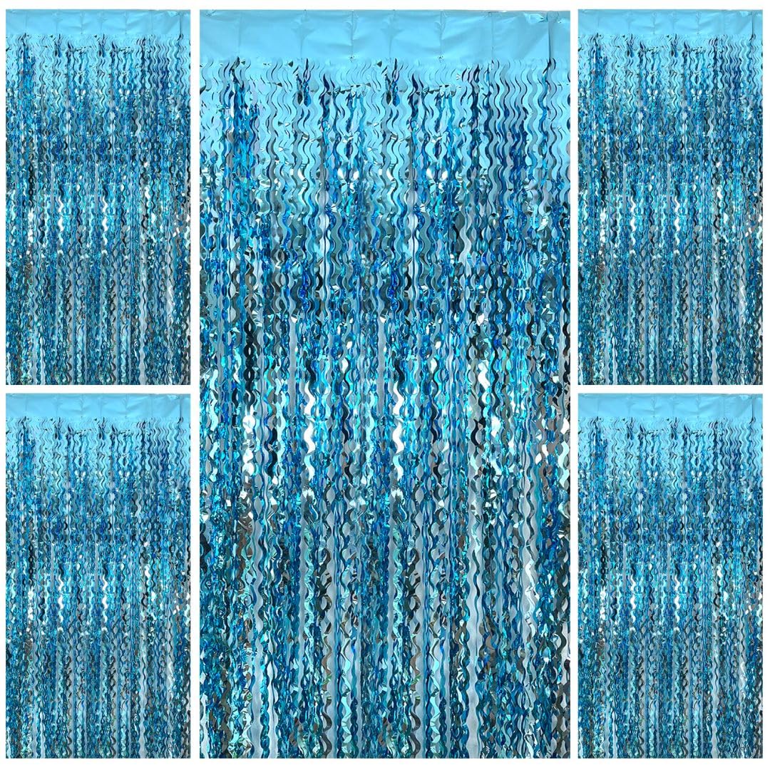 Wave Foil Fringe Curtain Blue Streamers Photo Backdrop Blue Birthday Party Supplies Frozen Birthday Ocean Themed Party Decorations Frozen Party Supplies Under The Sea Decorations