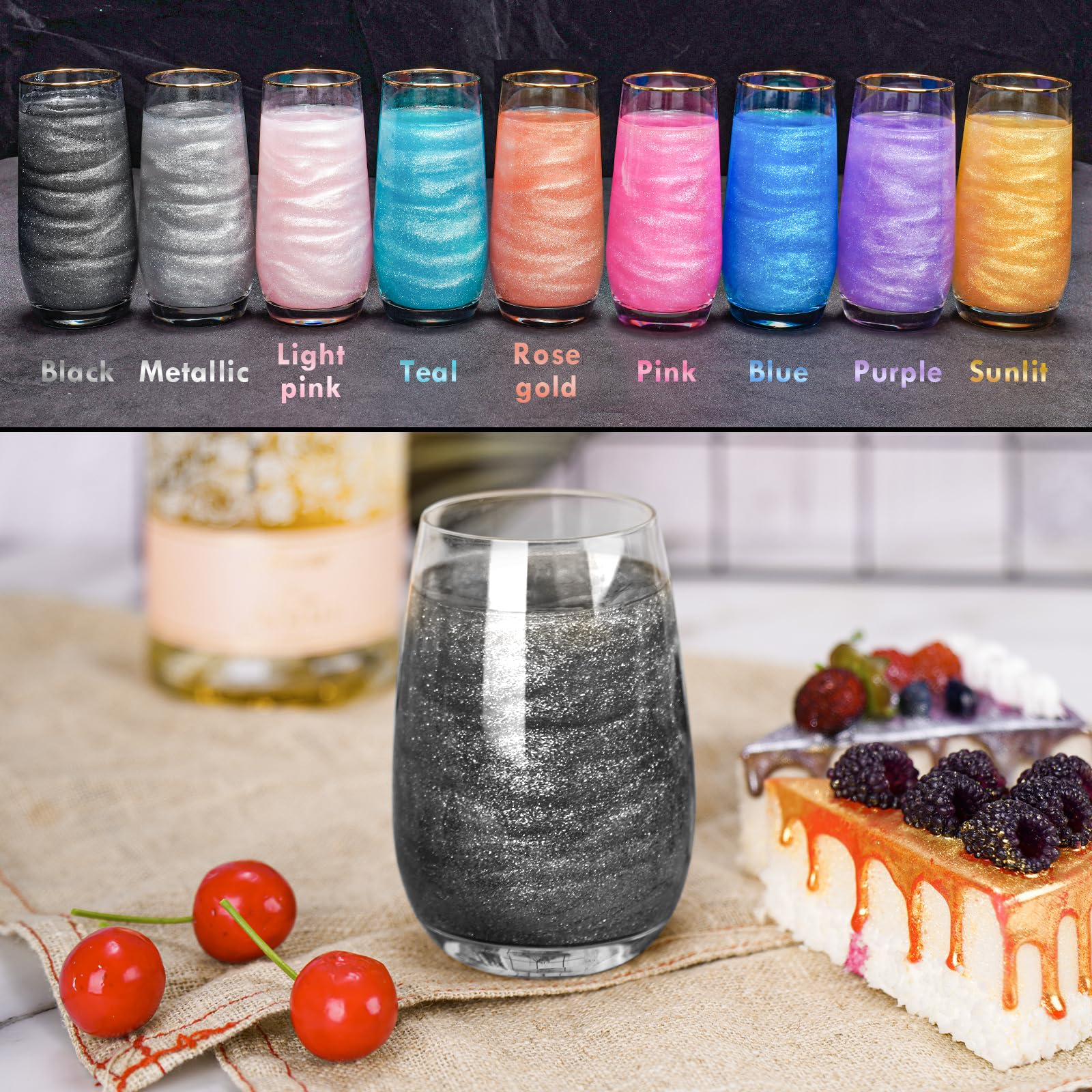 NiHome Edible Food-Grade Glimmer Powder Glitter Luster Dust Metallic Food Decorating Sprinkle Glimmery Dust for Drink Wine Beverage Cake Candy Dessert Bakery Restaurant Vegan (0.18oz/5g, Iridescent): 0.35 oz (10 g) Black