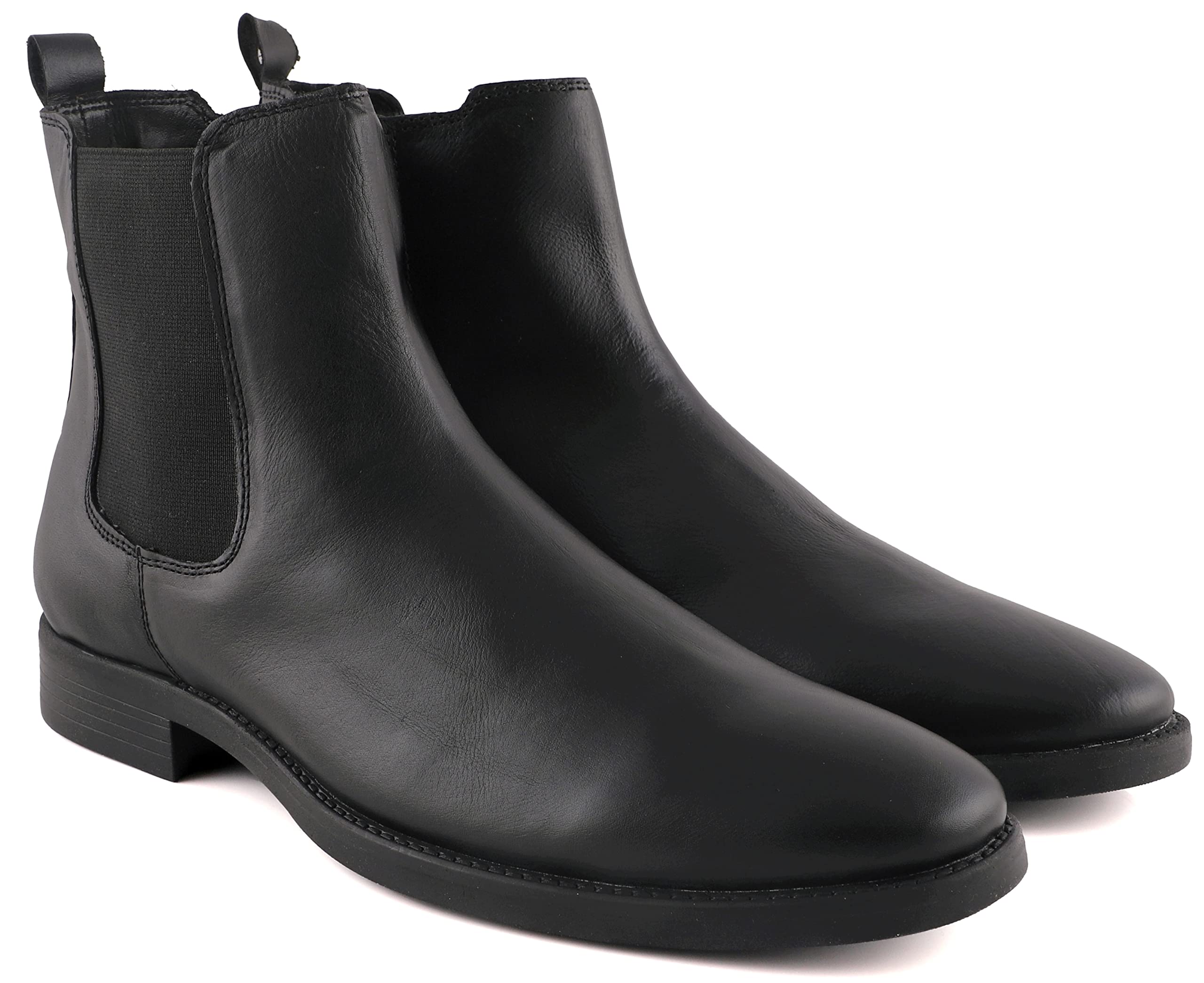 FreackstersMen's Black Leather Chelsea Boots Side-Zip Extra Cushion Inner Sole