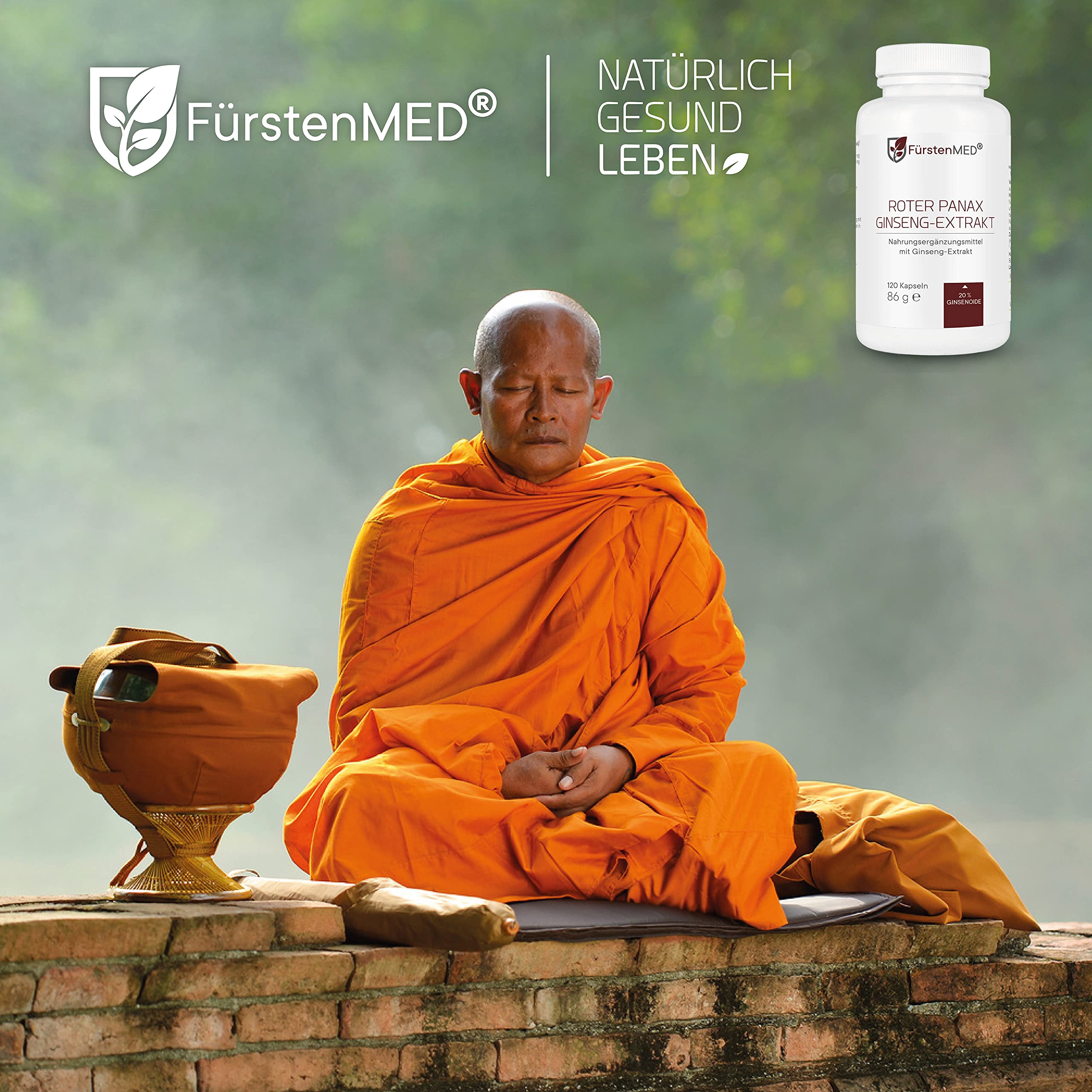 FürstenMED® 1800mg Echter Panax Ginseng Extrakt - 120 Kapseln - Hochdosiert mit 360mg Ginsenoside pro Tagesdosis - 120 Vegane Kapseln frei von unerwünschten Zusatzstoffen