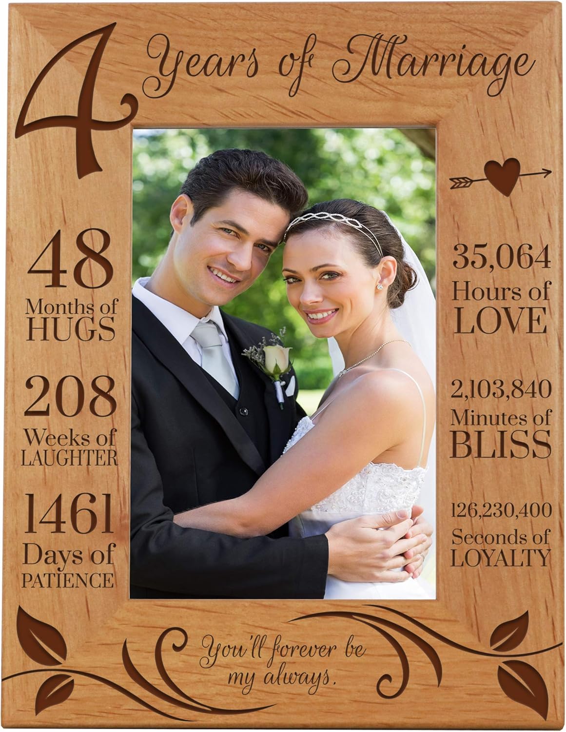 LifeSong Milestones 4th Anniversary Picture Frame 4 Year of Marriage - Four Year Wedding Keepsake Gift for Parents Husband Wife him her Holds 4x6 Photo - You'll Forever be My Always (6.5x8.5)