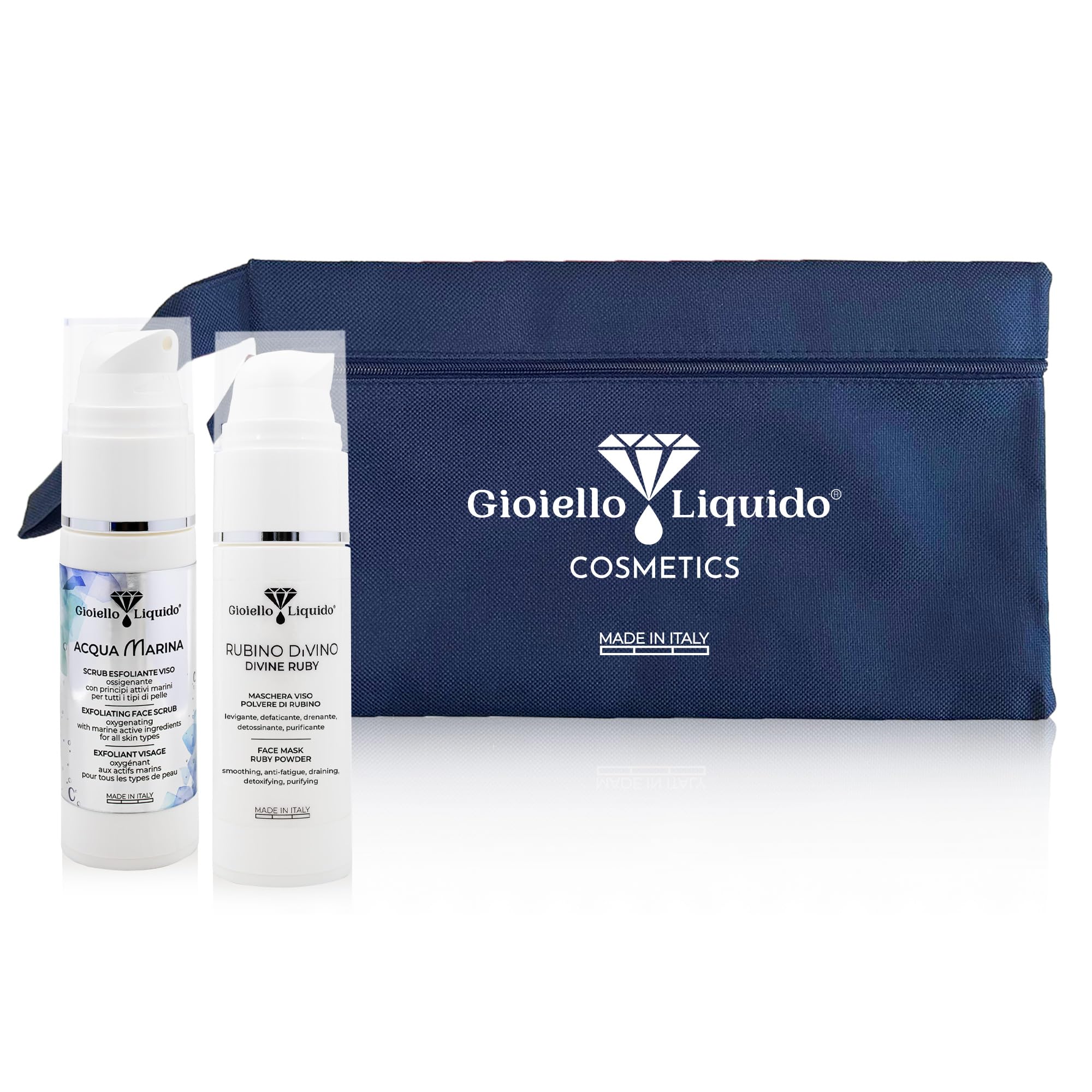 Kit Viso da Viaggio – Maschera al Rubino Illuminante 30ML + Scrub Esfoliante 30ML + Pochette Impermeabile Omaggio - Anti Acne, Kit Skincare Viso Completo, Anti-invecchiamento Idratante Viso