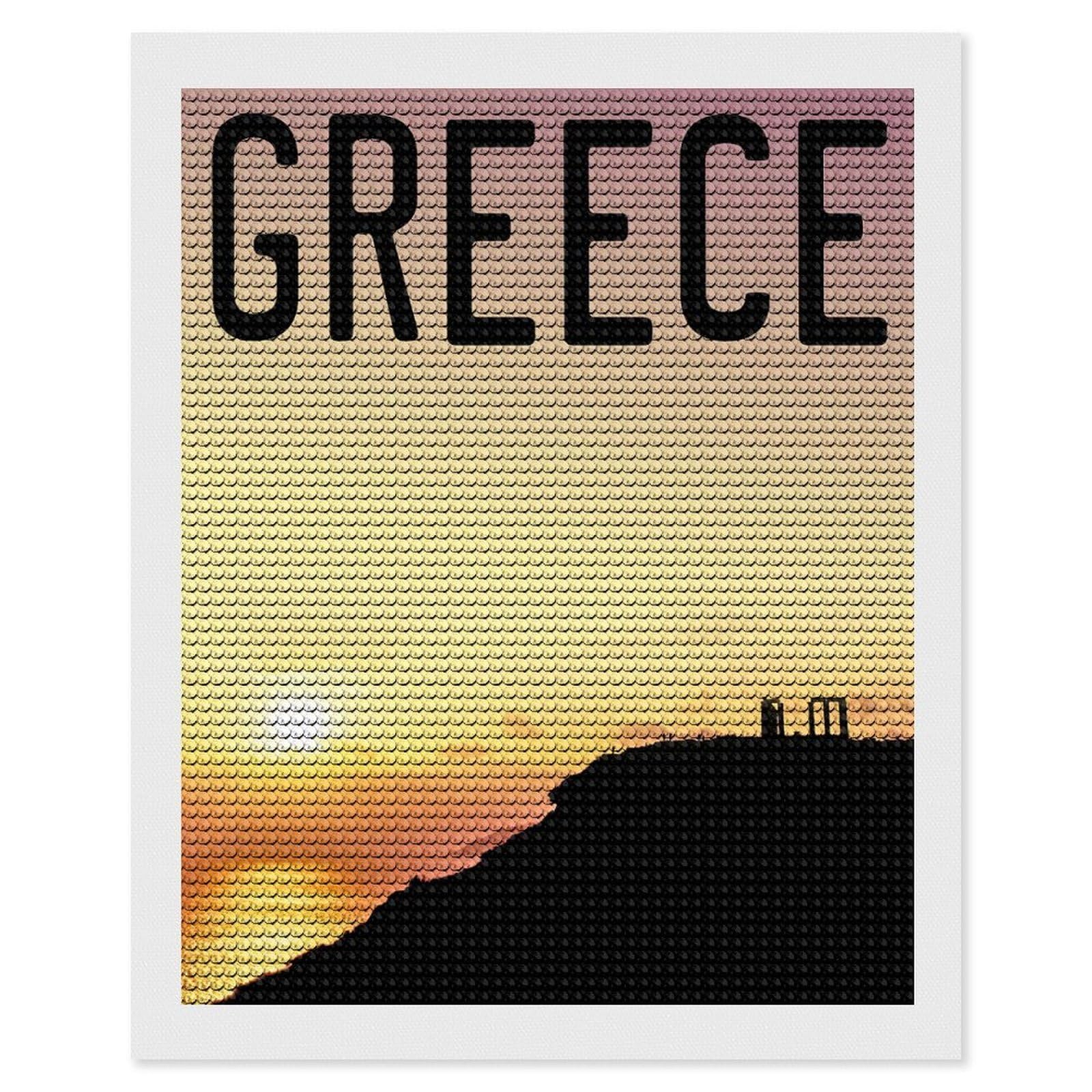 Junmoney Greece Cape Sounion Full Drill Diamond Painting Kit 16"x20", Mindful Craft Activity, Bedroom Decor, for Adults, Gift Idea