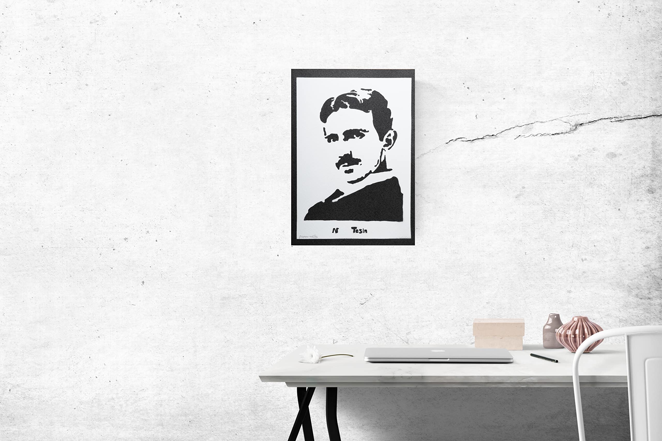 Autentici Graffiti Fatti a Mano Nikola Tesla Handmade Poster Quadro Moderno Soggiorno Decorazione Parete Regalo Uomo e Donna