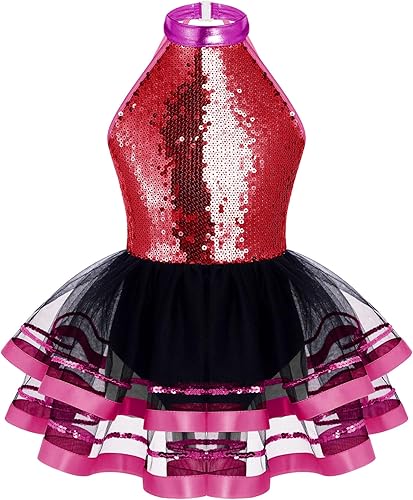 CHICTRY Vestido tutú de ballet con lentejuelas brillantes para niñas y niñas, disfraz de baile latino moderno de jazz