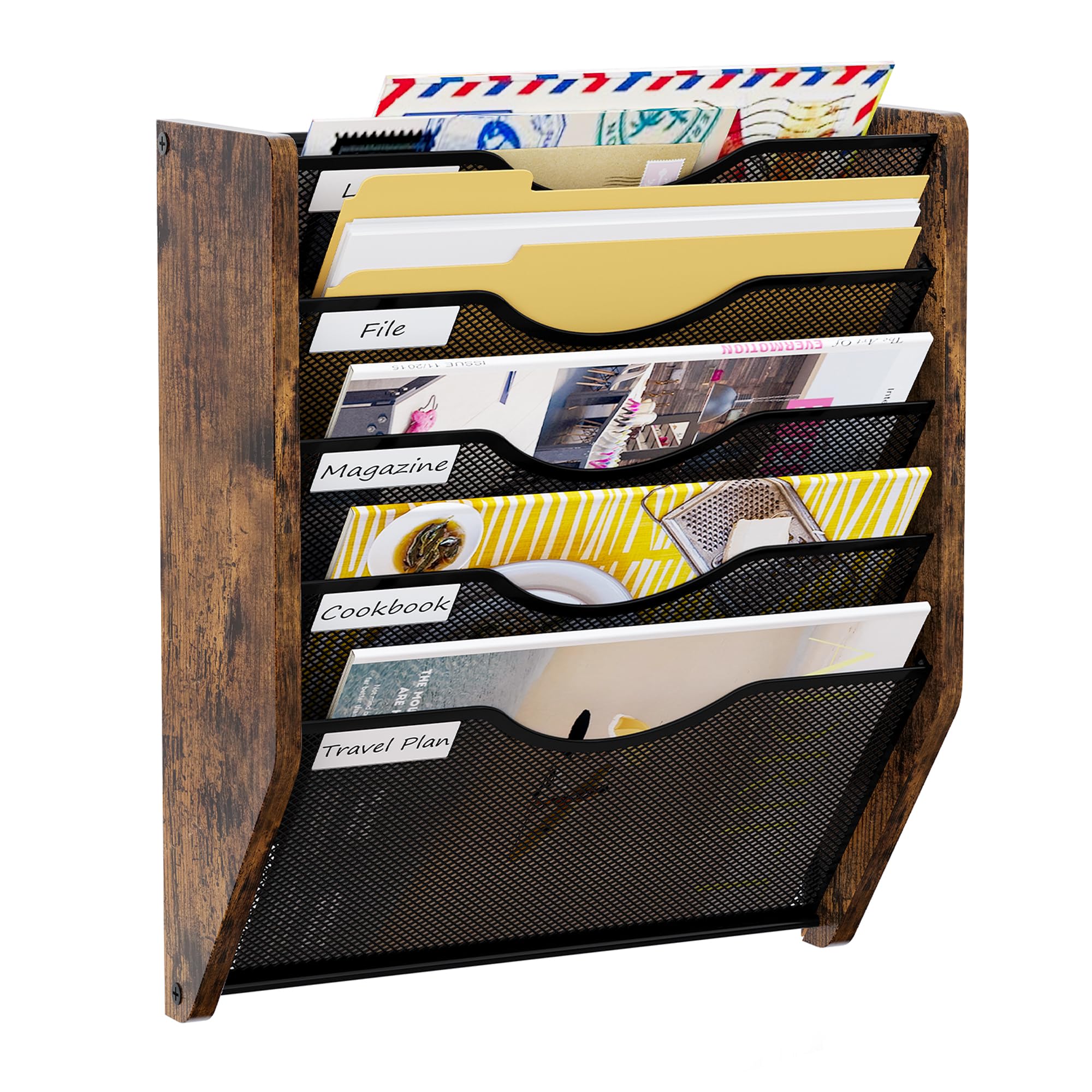 PAG-Mass Wall File Organizer,5 Tier Mesh Mail Organizer Wall Mounted,Hanging File Holder,Magazine Rack for Documents,Magazine,Literature,File,Mails,
