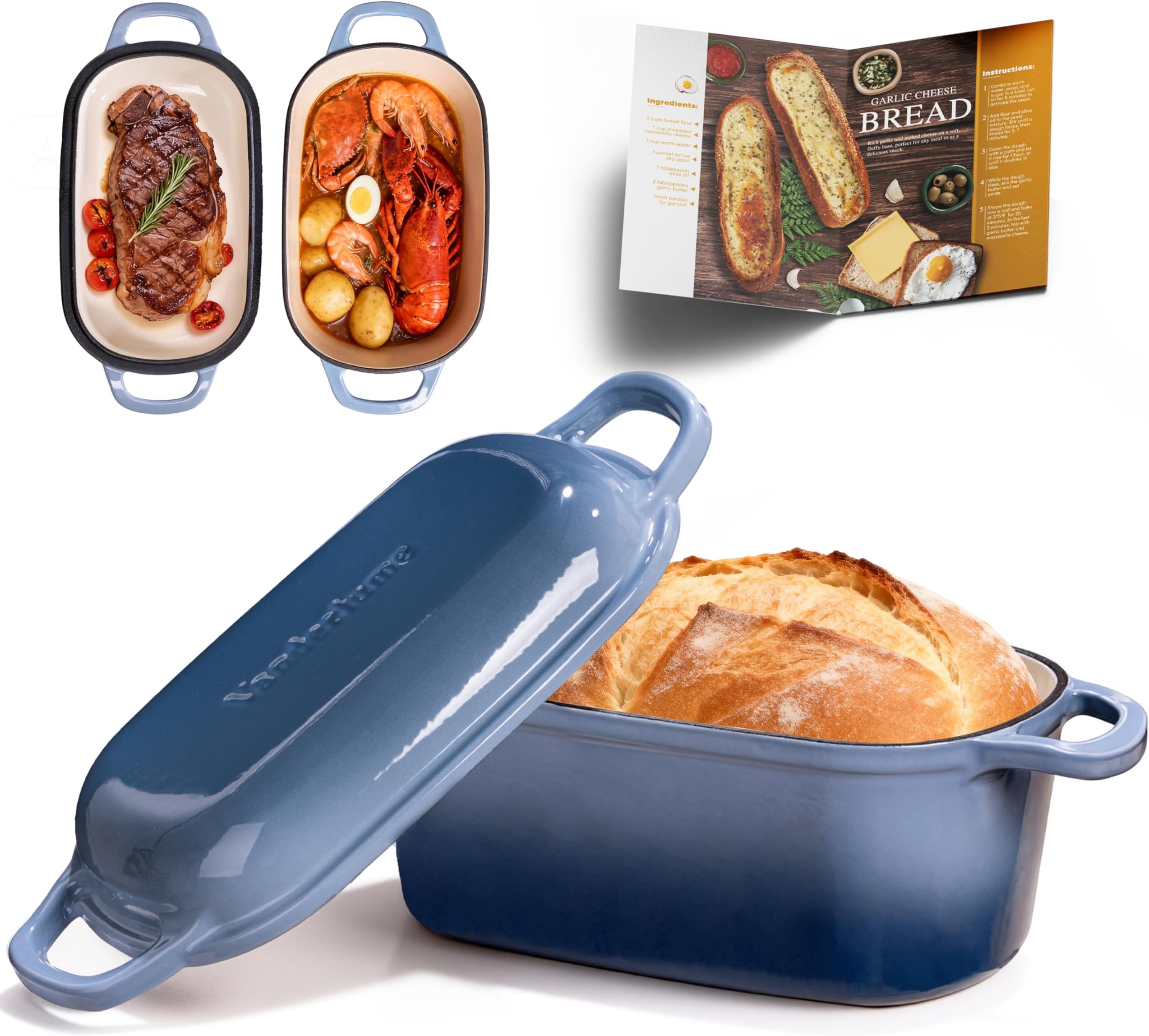 4.6-Quart Oval Bread Dutch Oven, Enameled Cast Iron Bread Oven for Sourdough, Sourdough Bread Pan for Baking Artisan Loaves with Crispy Crust, Seasalt