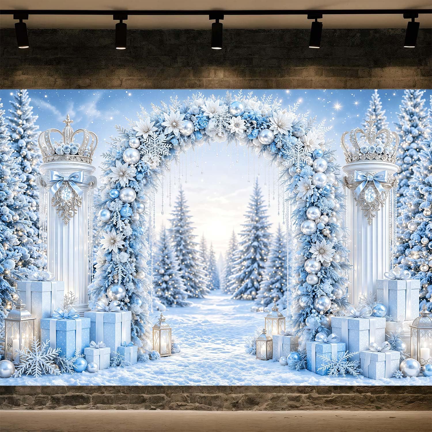 Fondale fotografico natalizio con arco invernale delle meraviglie 3X2,4 m