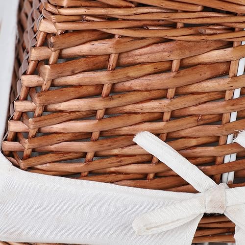 Miniatura 9 de Cesta de picnic de mimbre con asa, cuerpo tejido resistente con forro lavable, cesta tejida a mano para almacenamiento de cestas de mimbre para