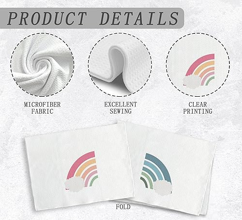 Miniatura 7 de Juego de 2 paños de cocina y paños de cocina bohemios bohemios para cuarto de bebé, color rosa y azul, con estampado de nube arcoíris y azul,