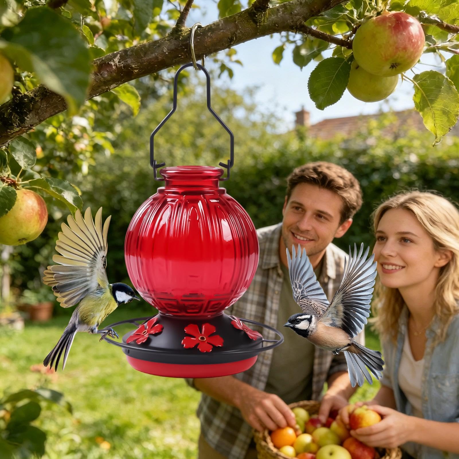 Mangiatoia Da Giardino Per Uccelli Trespolo Decorativo A 5 Porte Antigoccia